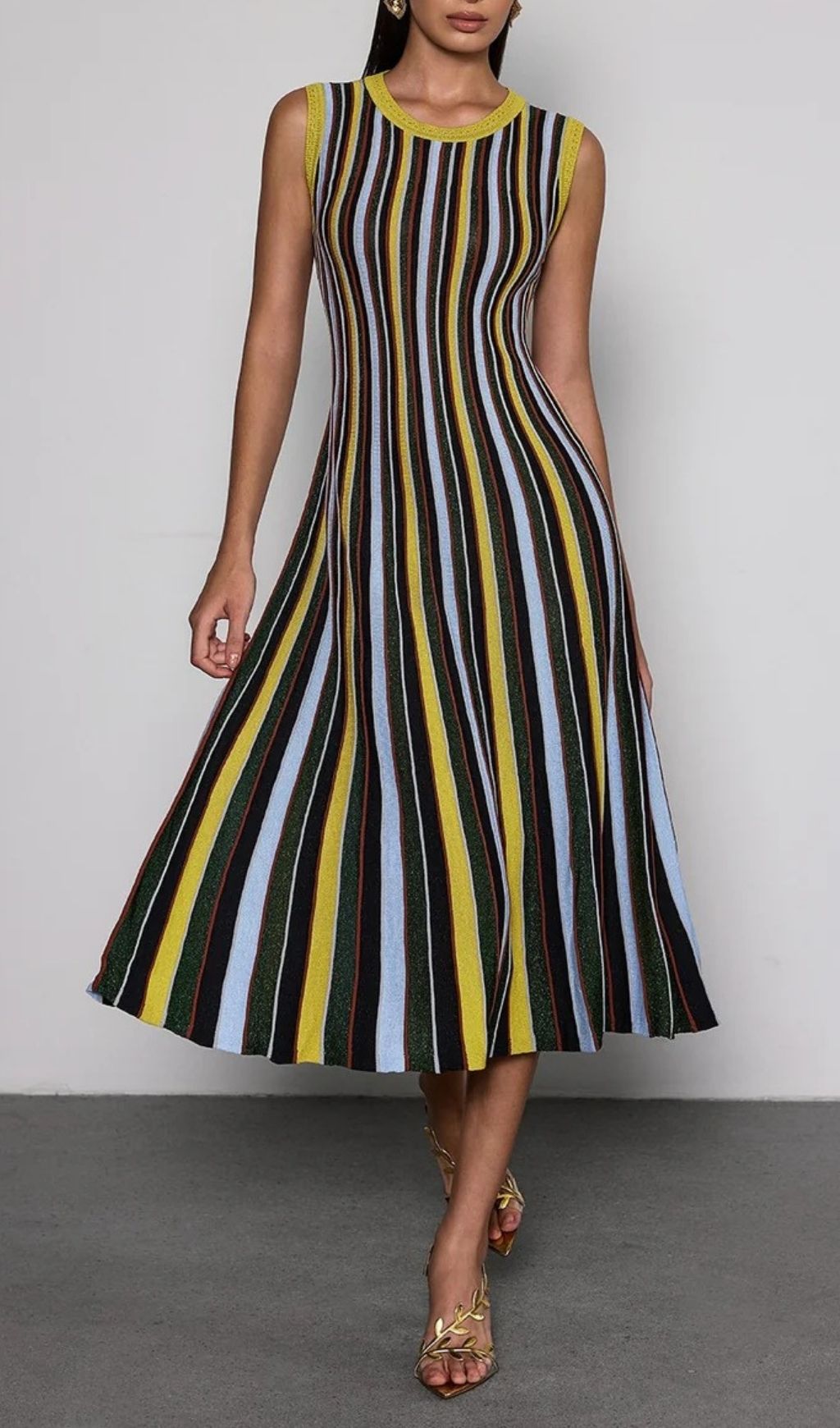 Fashionslee Women Malyxa Sleeveless Stripe Knit Midi Dress