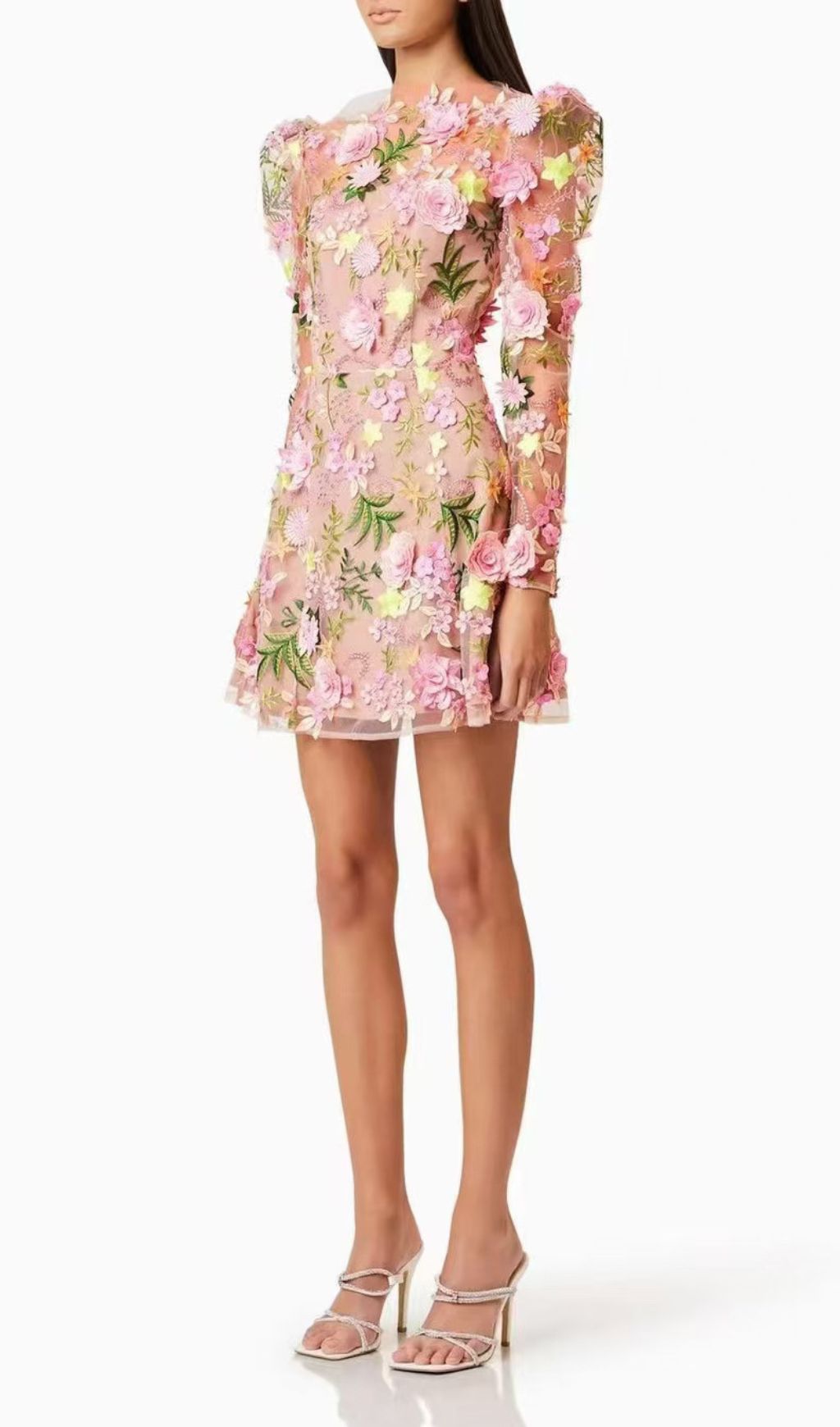 Fashionslee Women Emrys Flower Embroidery Long Sleeve Mini Dress