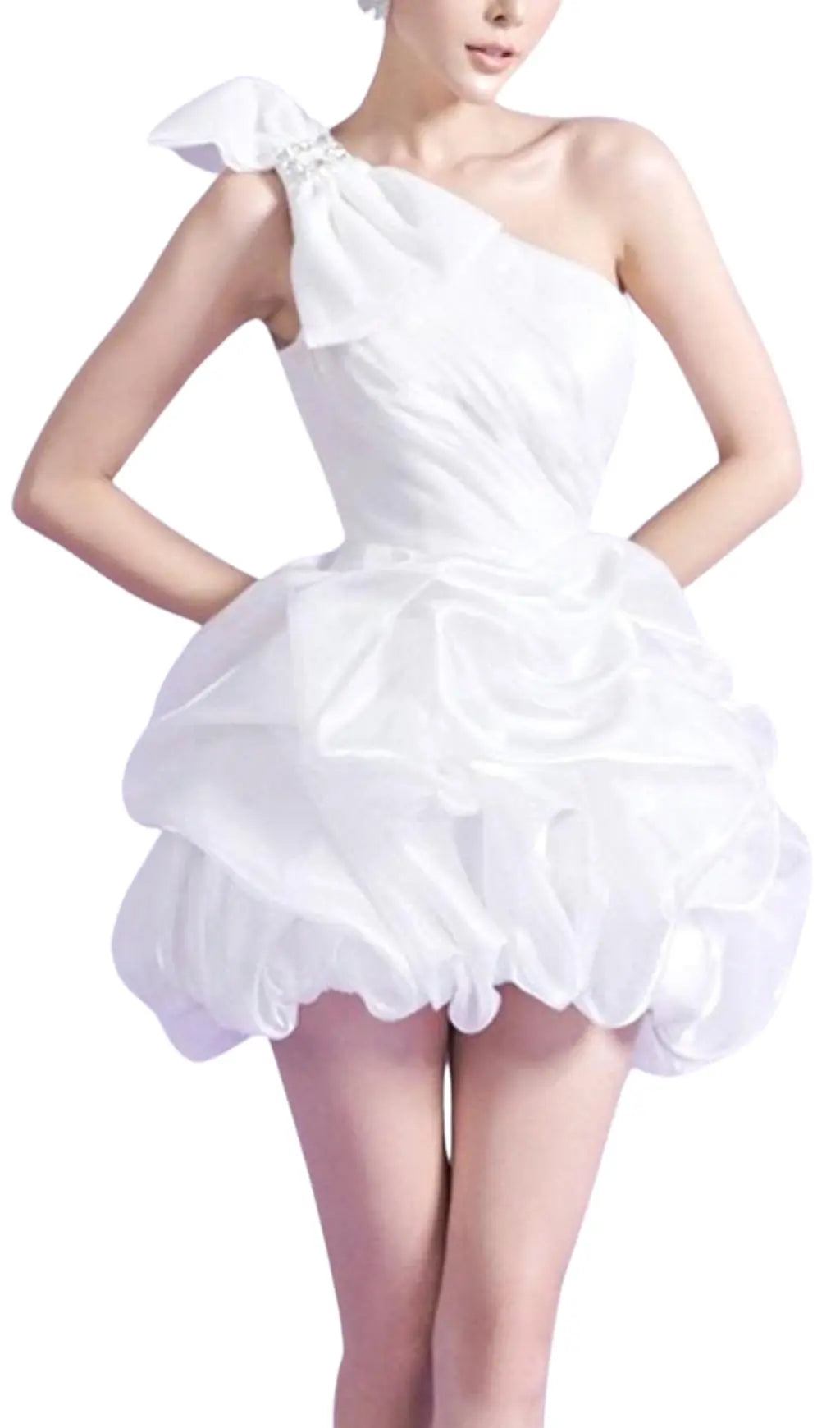 e0184da0569e5ec59e44dd081fe38439.jpeg Fashionslee Women White One Shoulder Bowknot Mini Dress
