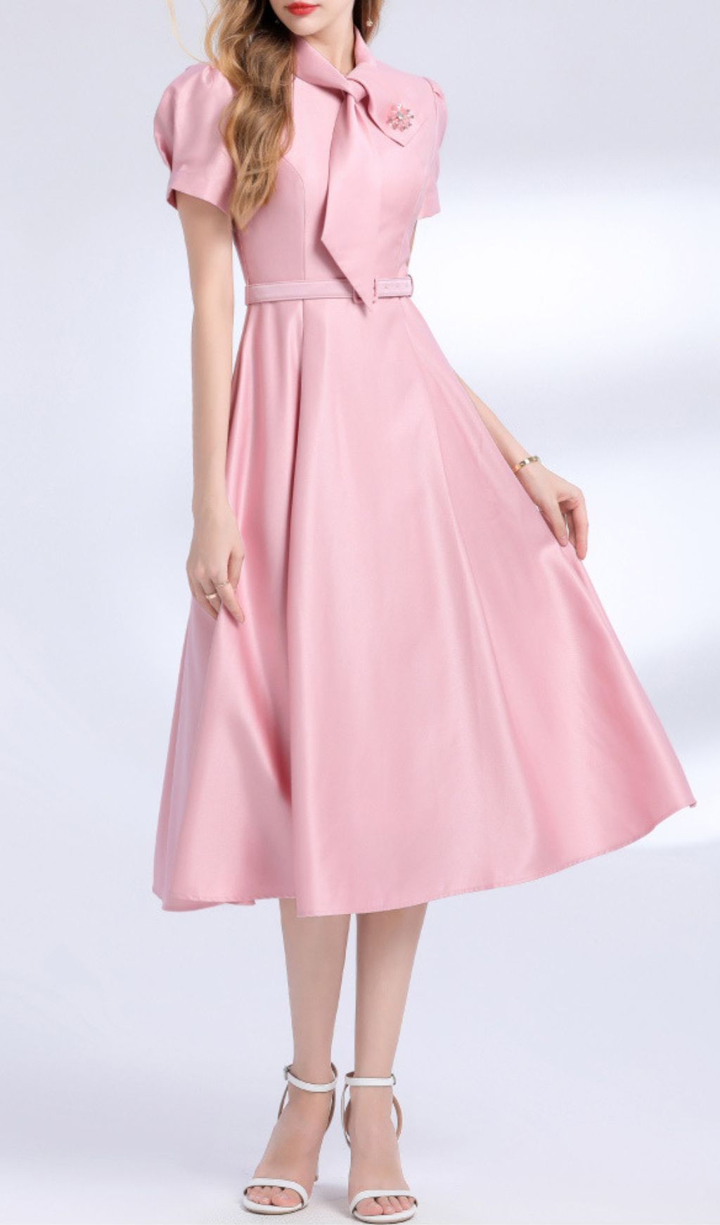e023fabbdaa7956b5bc79cf76e3eed31.jpg Fashionslee Women Funa Pink Bow Tie Midi Dress