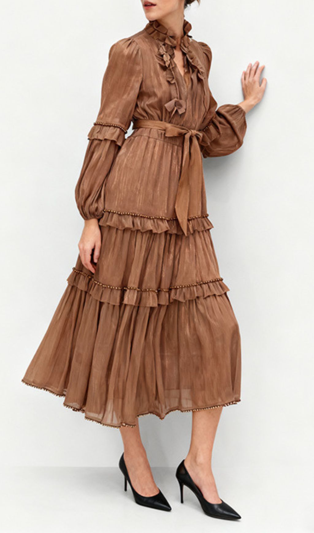 Fashionslee Women Ilissa Long Sleeve Ruffle Midi Dress