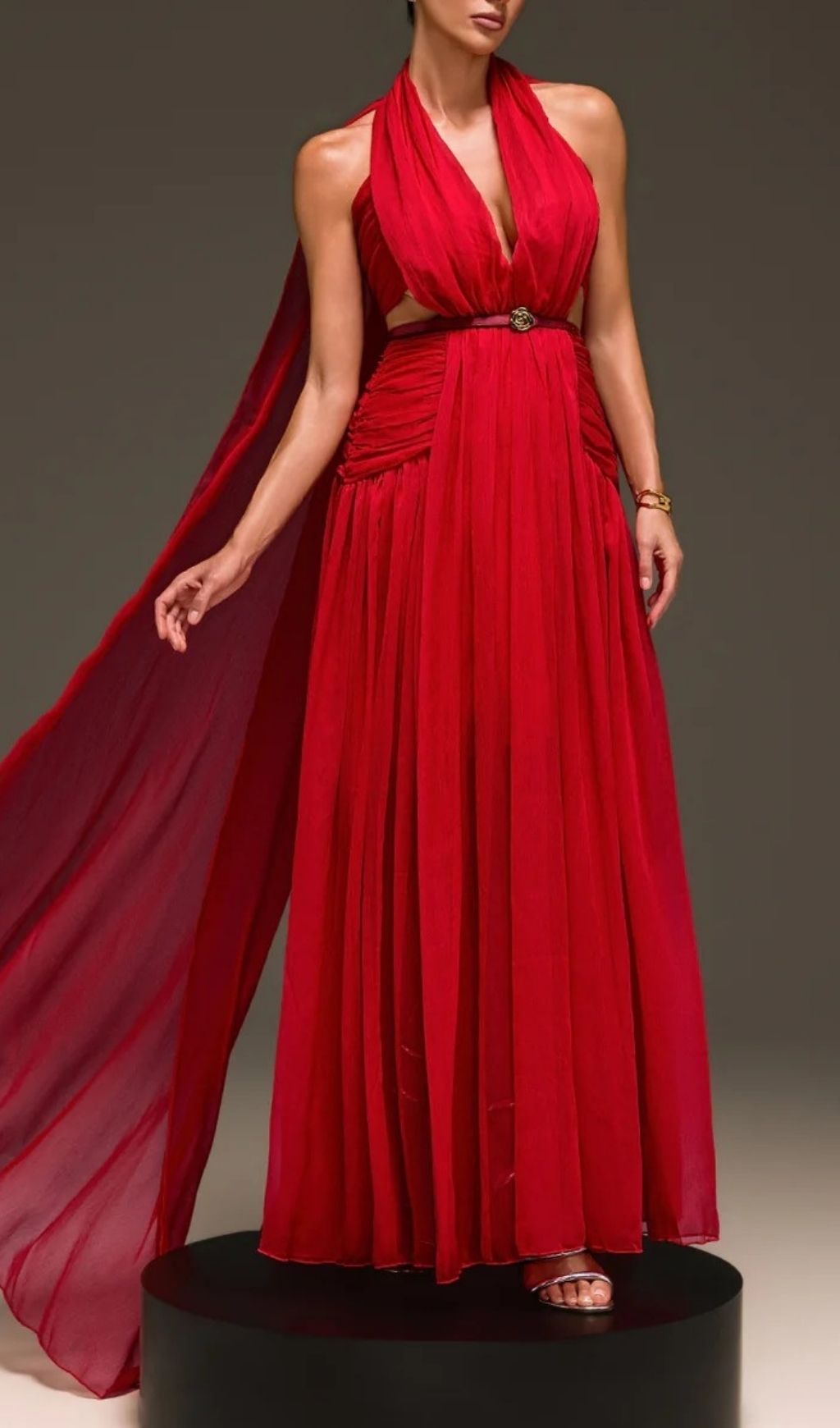 e03357a978a8d113bf5f5745c68263b2.jpg Fashionslee Women Galthera Plunge Neck Cape Ruched Maxi Dress
