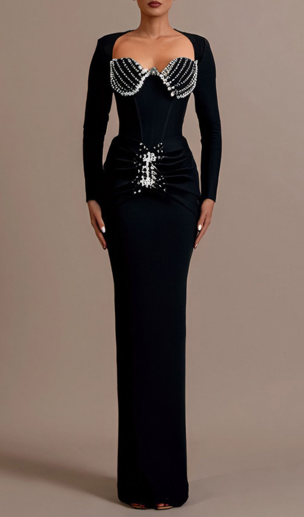 Fashionslee Women Felicja Diamante Long Sleeve Bandage Maxi Dress