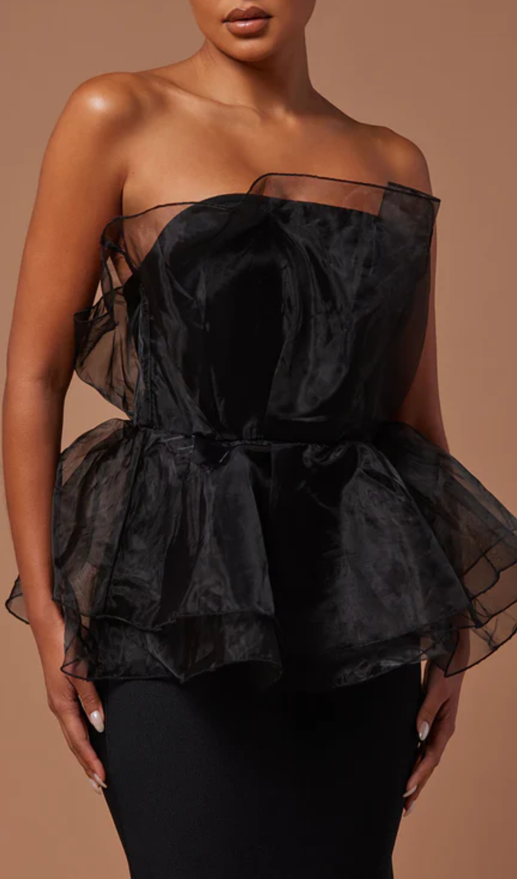 e0a60d603d17fcf274653e1e40b957d4.jpg Fashionslee Women Cedrica Black Strapless Mesh Maxi Bandage Dress