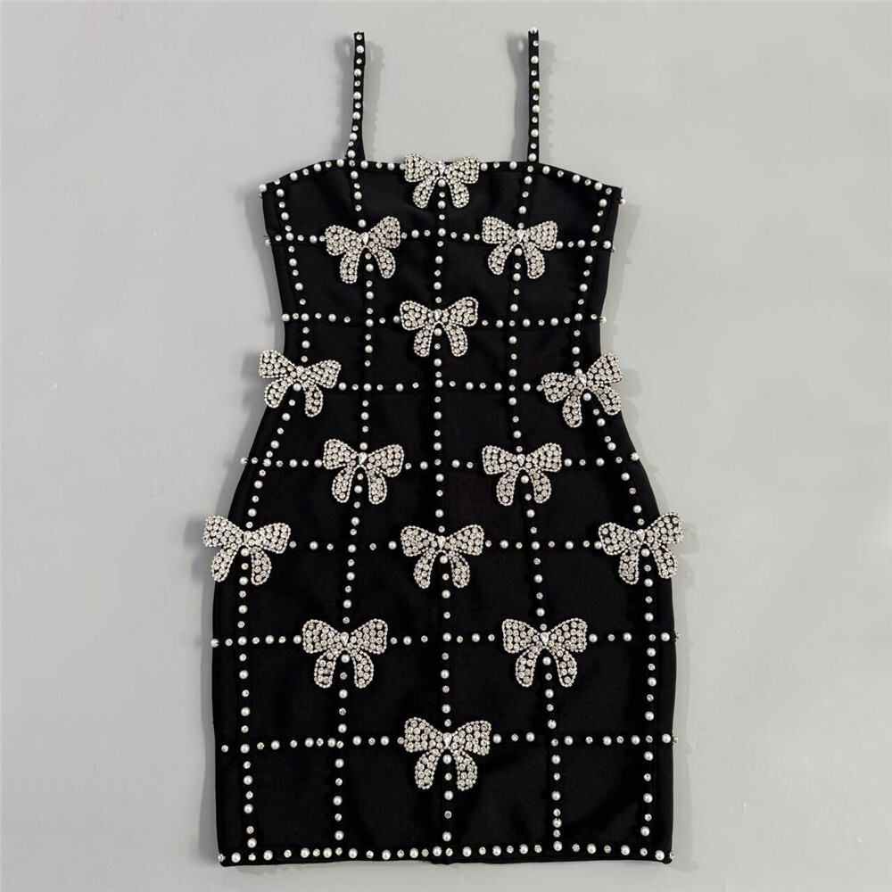 Fashionslee Women Karisse Diamante Bow Beaded Mini Dress