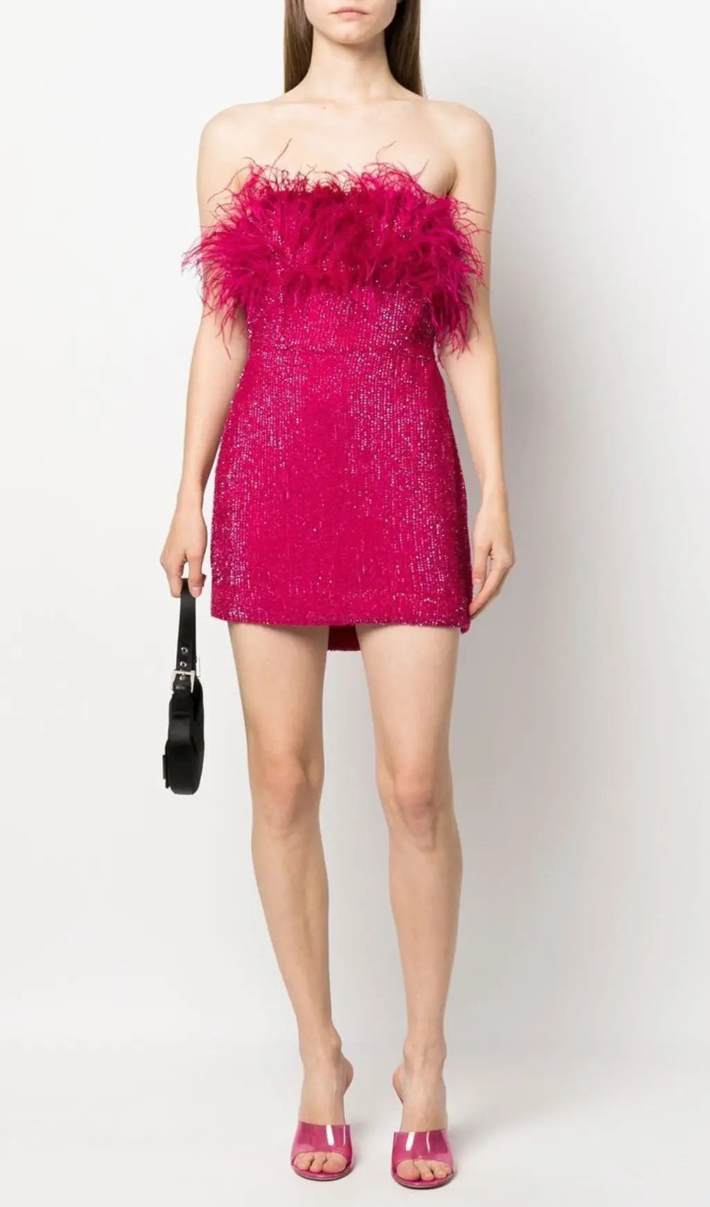 e0c69f316e8db0b2c9d94532a96e64d0.jpeg Fashionslee Women Sequin Feather Strapless Mini Dress In Hot Pink