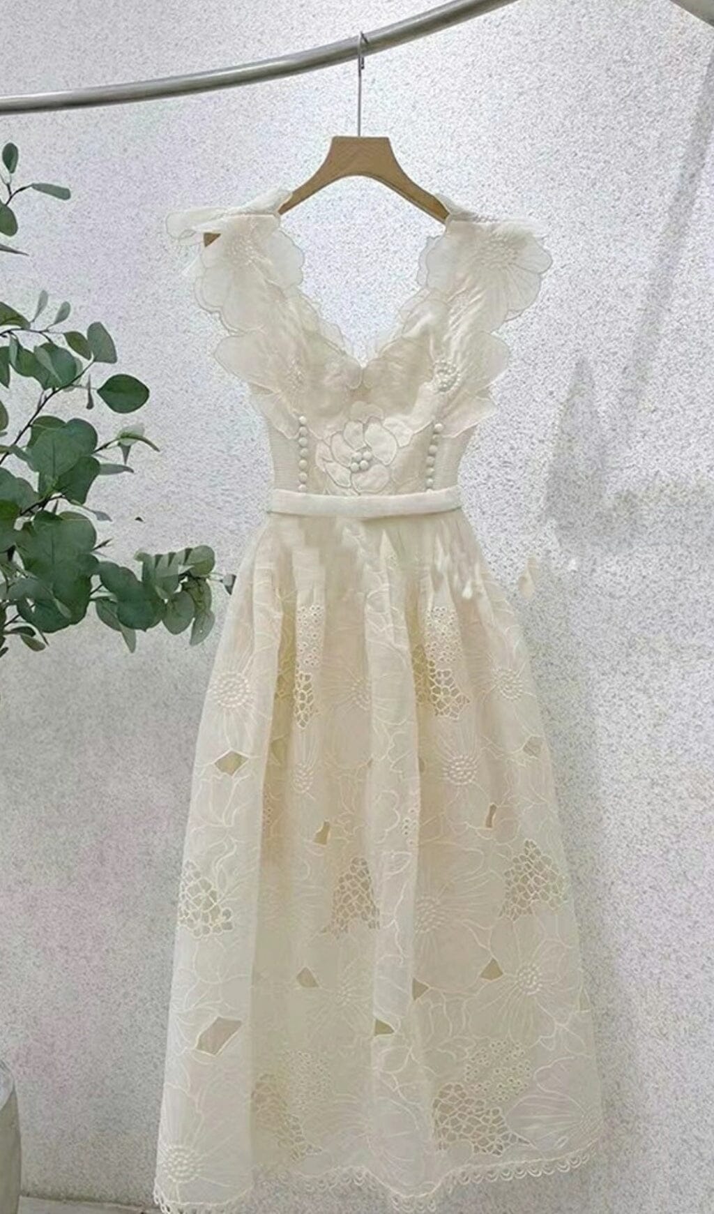 Fashionslee Women Ruffled Sleeveless Midi Dress In Beige