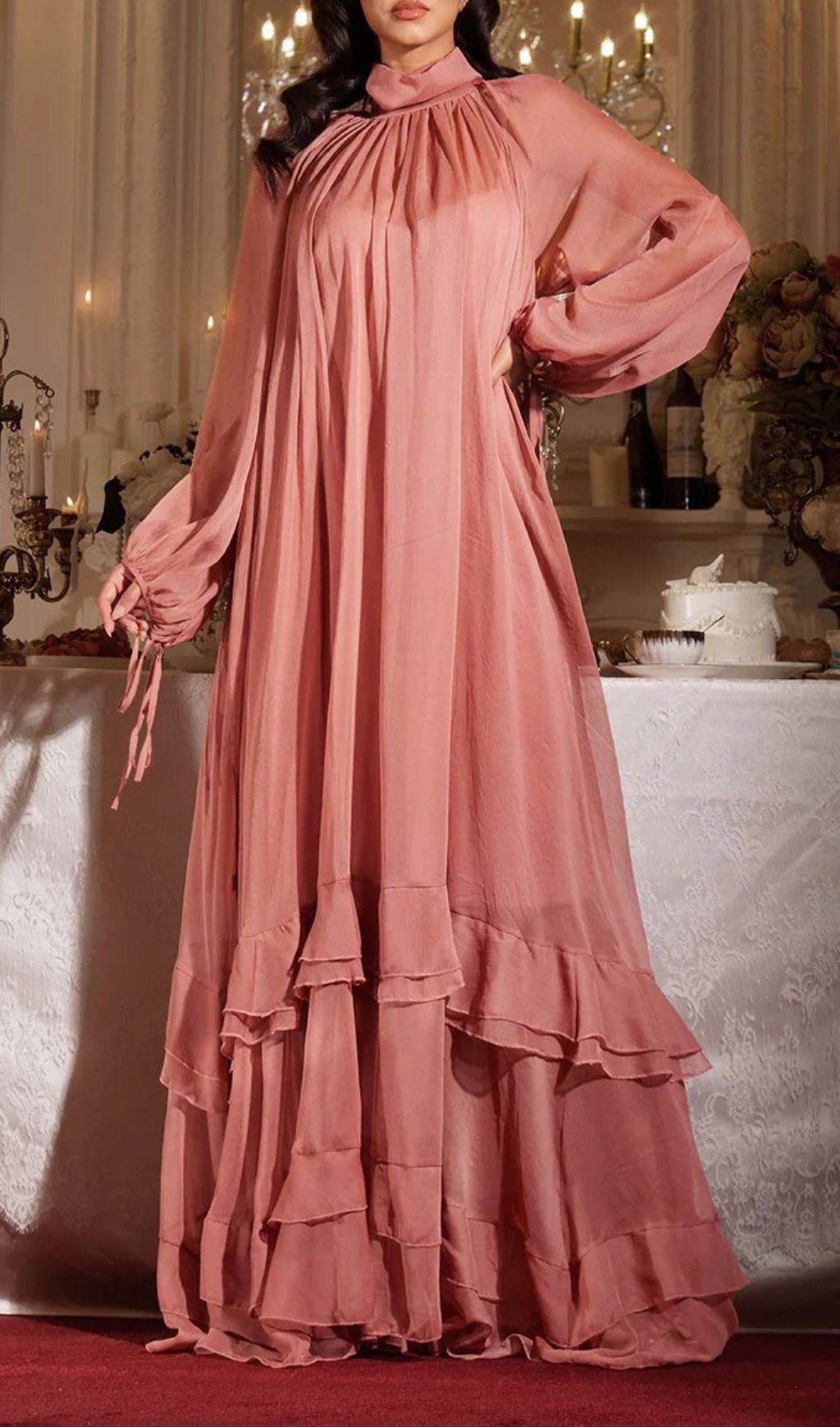 Fashionslee Women Jedrzej Ruffle Long Sleeve Maxi Dress