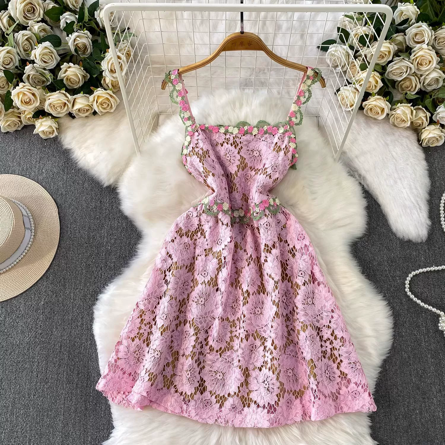 Fashionslee Women Tavon Flower Embroidered Mini Dress In Pink