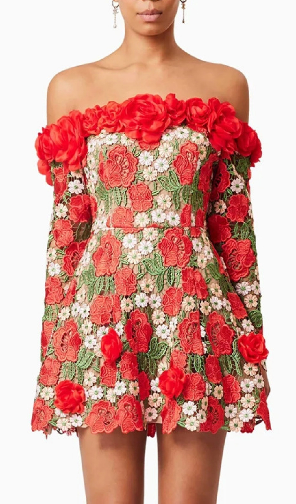 Fashionslee Women Ellasyn Flower Long Sleeve Mini Dress