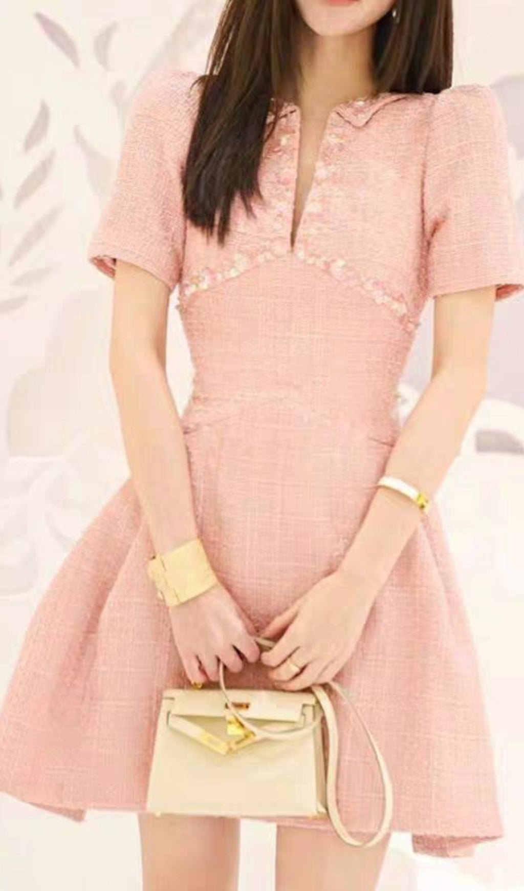 Fashionslee Women A-Line Beaded Sequine Mini Dress In Pink