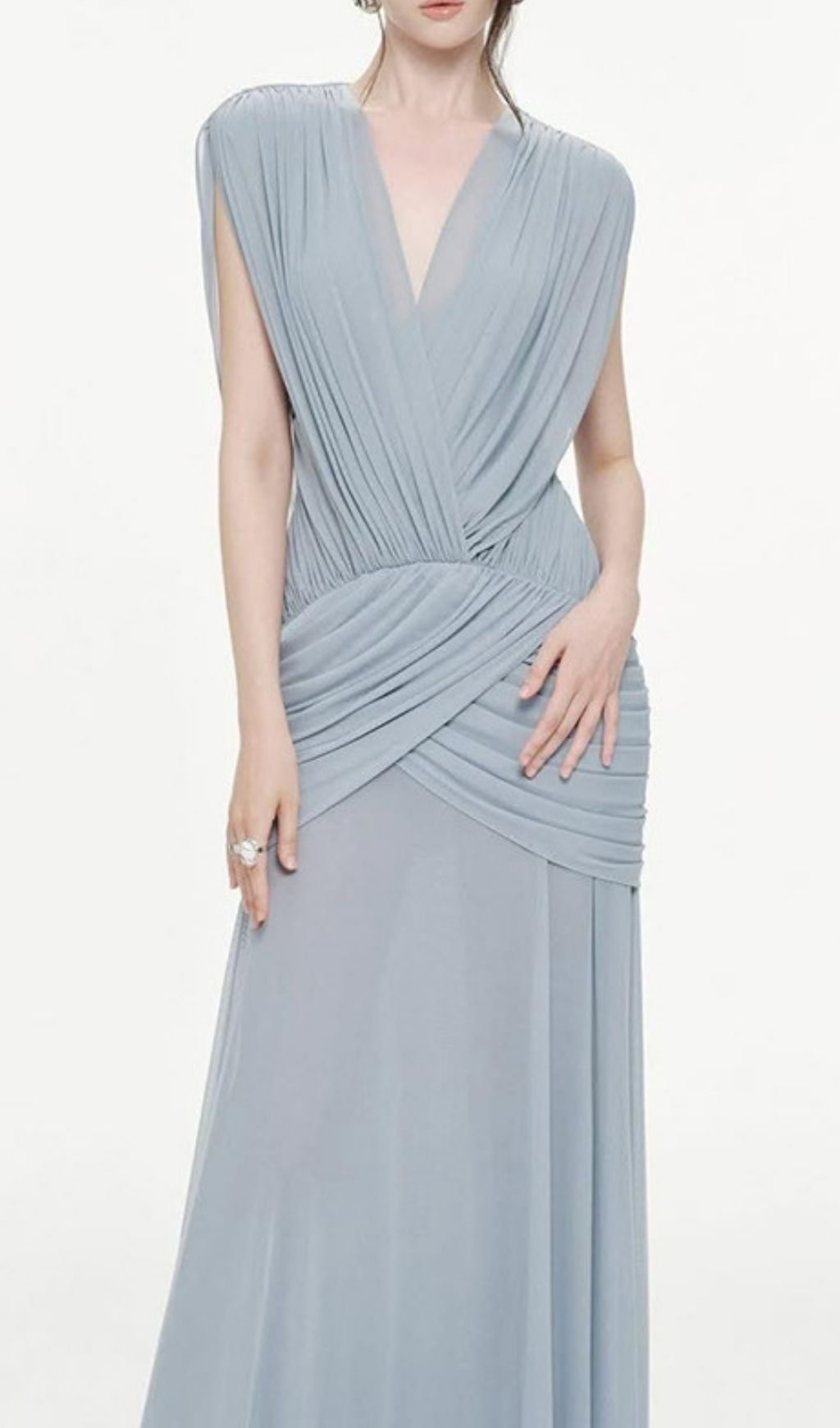 TRENDING BLUE V-NECK RUCHED MAXI DRESS - OWNCI TRENDING BLUE V-NECK RUCHED MAXI DRESS - OWNCI