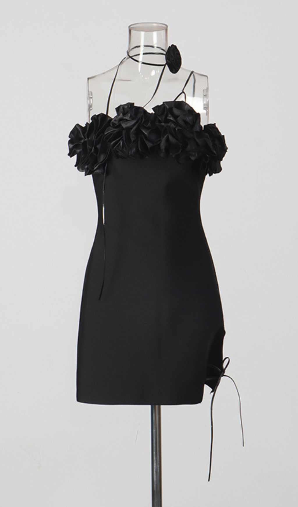 Fashionslee Women Filippa Black Spaghetti Flower Mini Dress