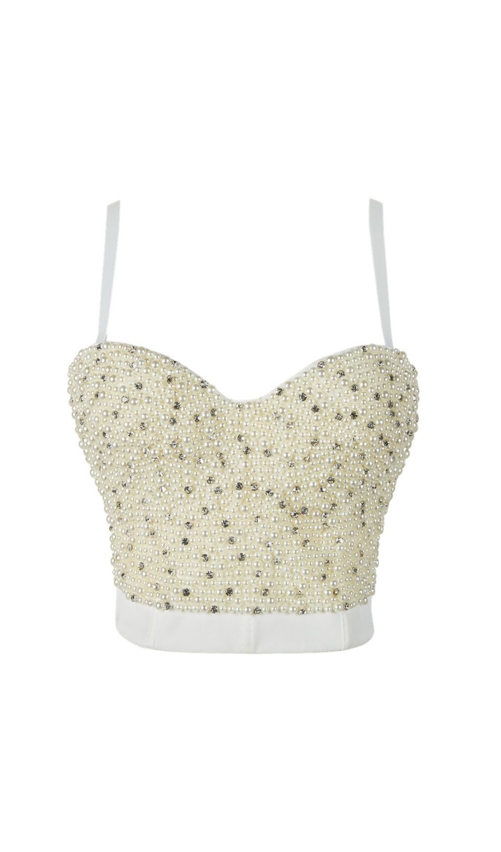Fashionslee Women Pearl Embellished Corset Top In White