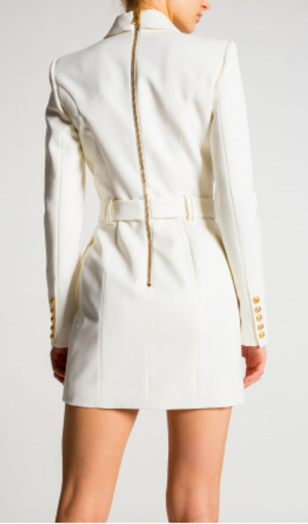 Fashionslee Women Aasia White Belt Metal Button Mini Dress