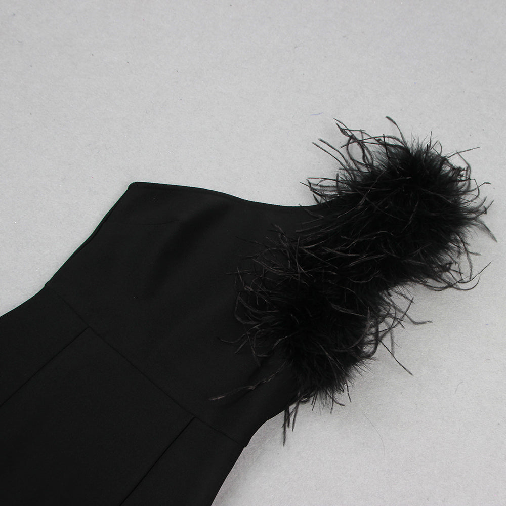 e137ba2da9ef44ff232b97c2a93c59c3.jpeg Fashionslee Women Black One-Shoulder Feather Maxi Dress