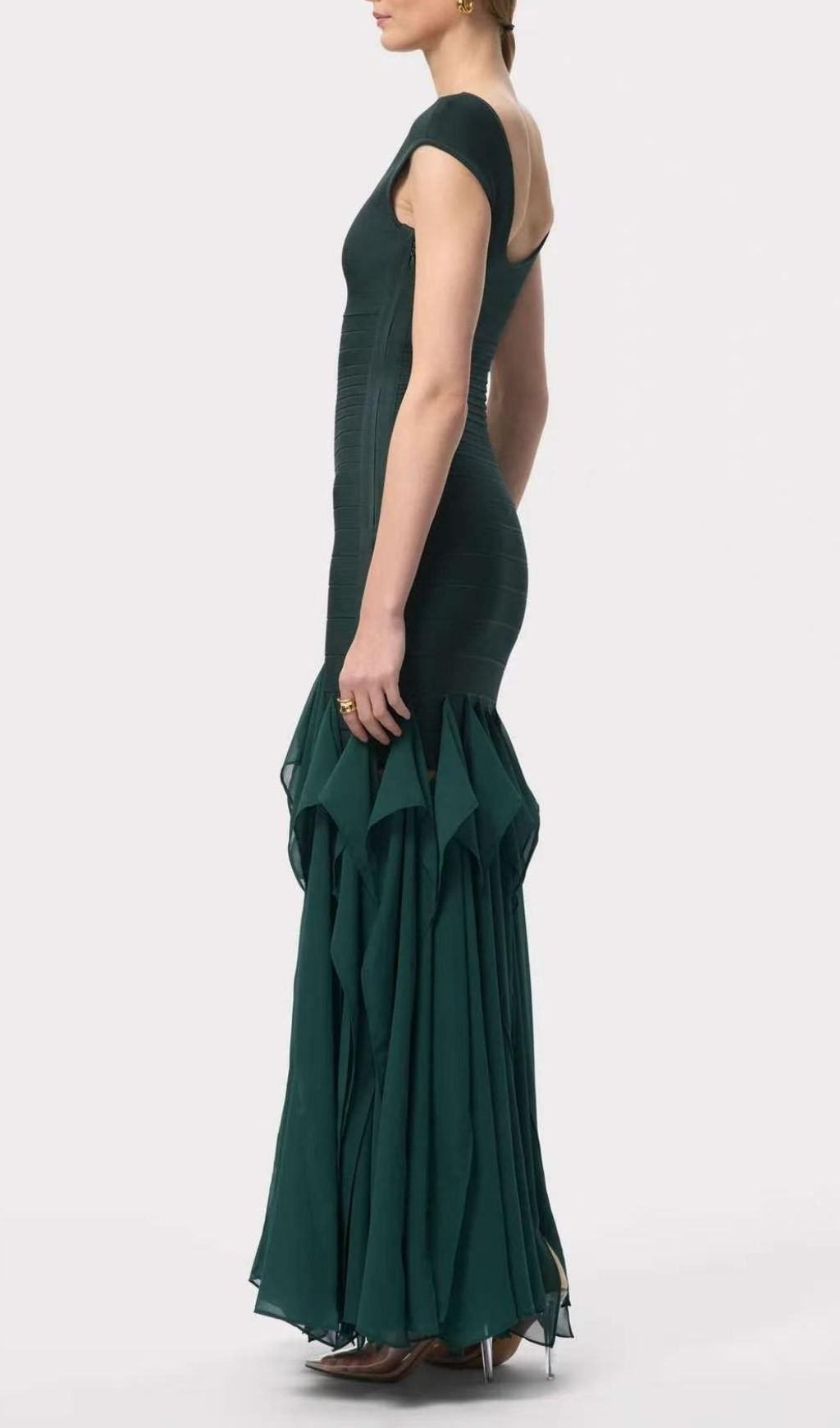 e13eda48f23e0442d270edba31e6f3c7.jpg Fashionslee Women Keltie Green Ruffle Bandage Maxi Dress