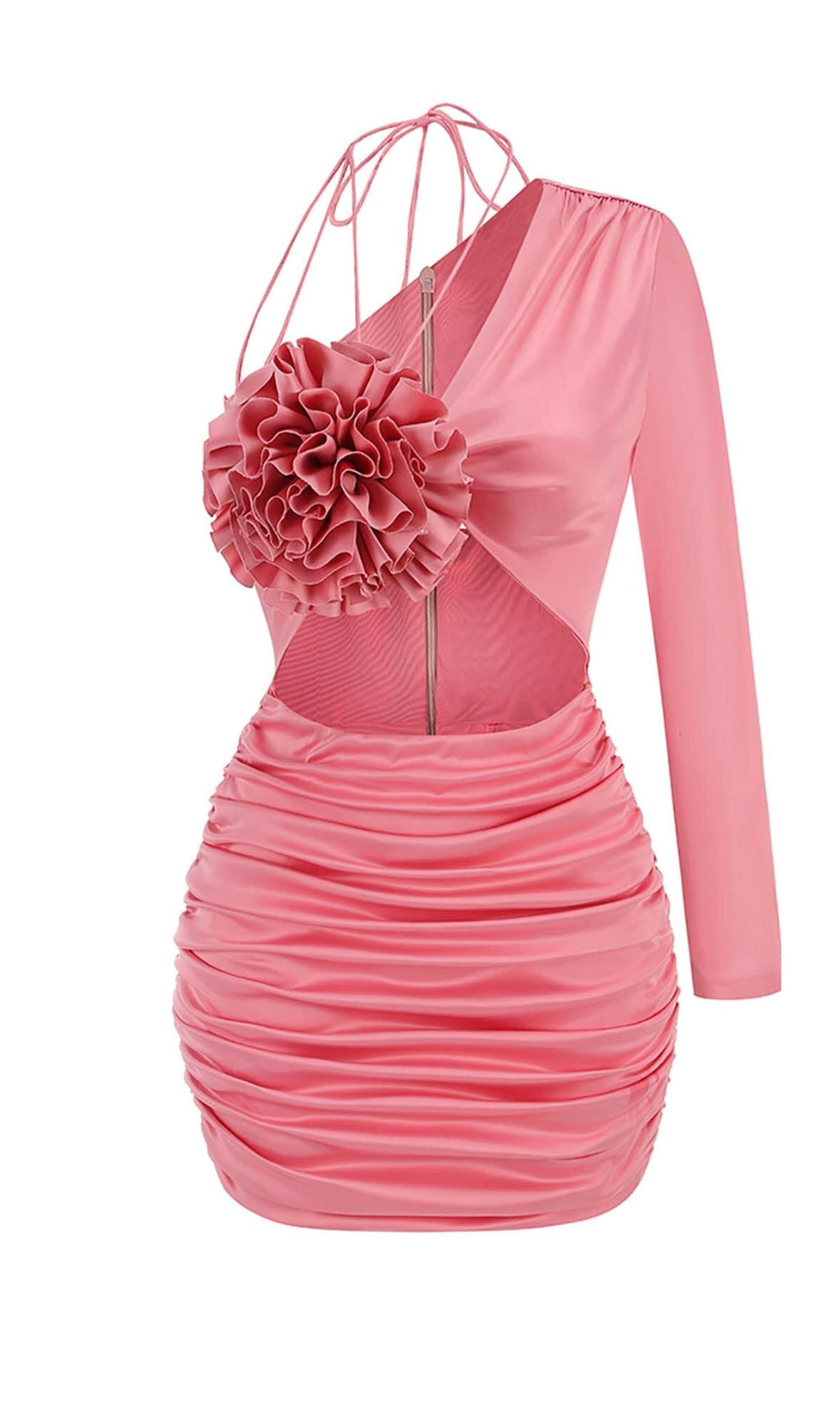 Fashionslee Women Floral One Shoulder Satin Mini Dress In Pink