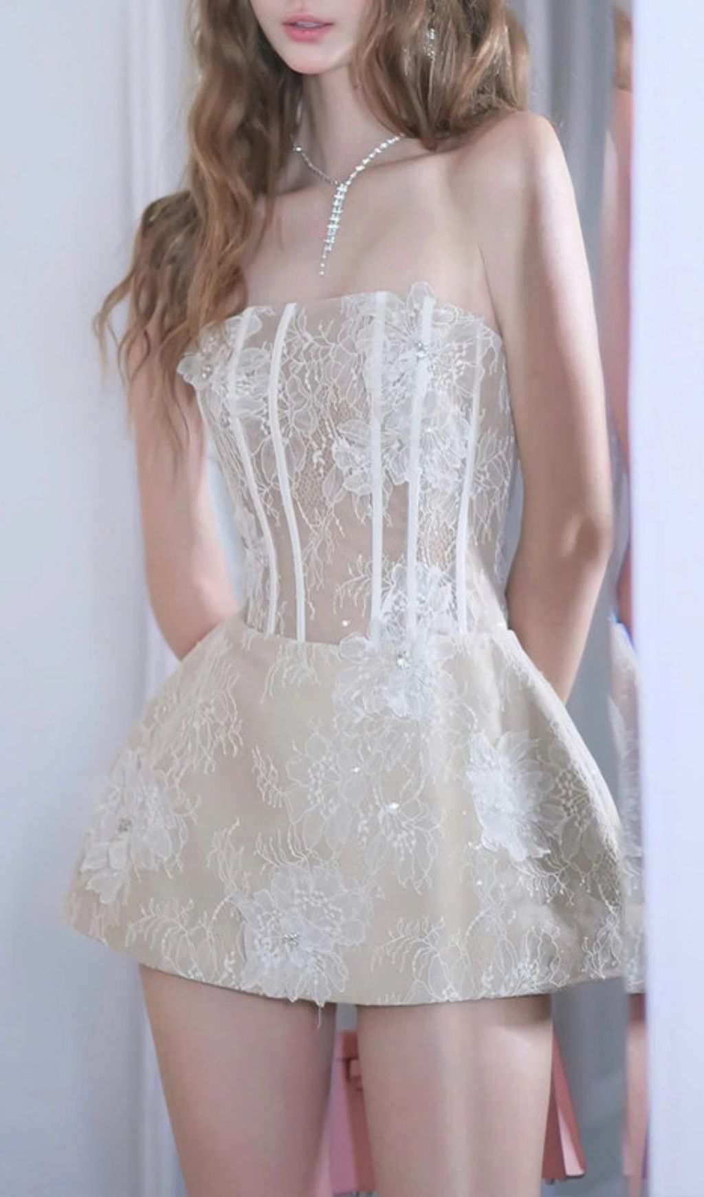 Fashionslee Women Kanna White Strapless Corset Lace Mini Dress