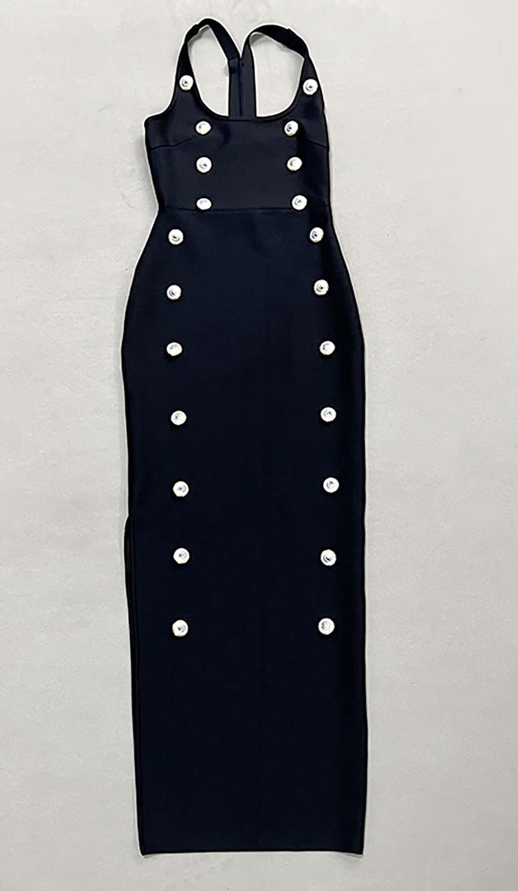 Fashionslee Women Buckle Bandage Maxi Dress In Black
