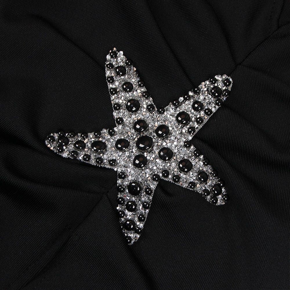 Fashionslee Women Starfish Embellished Mesh Bodice Maxi Dress In Black