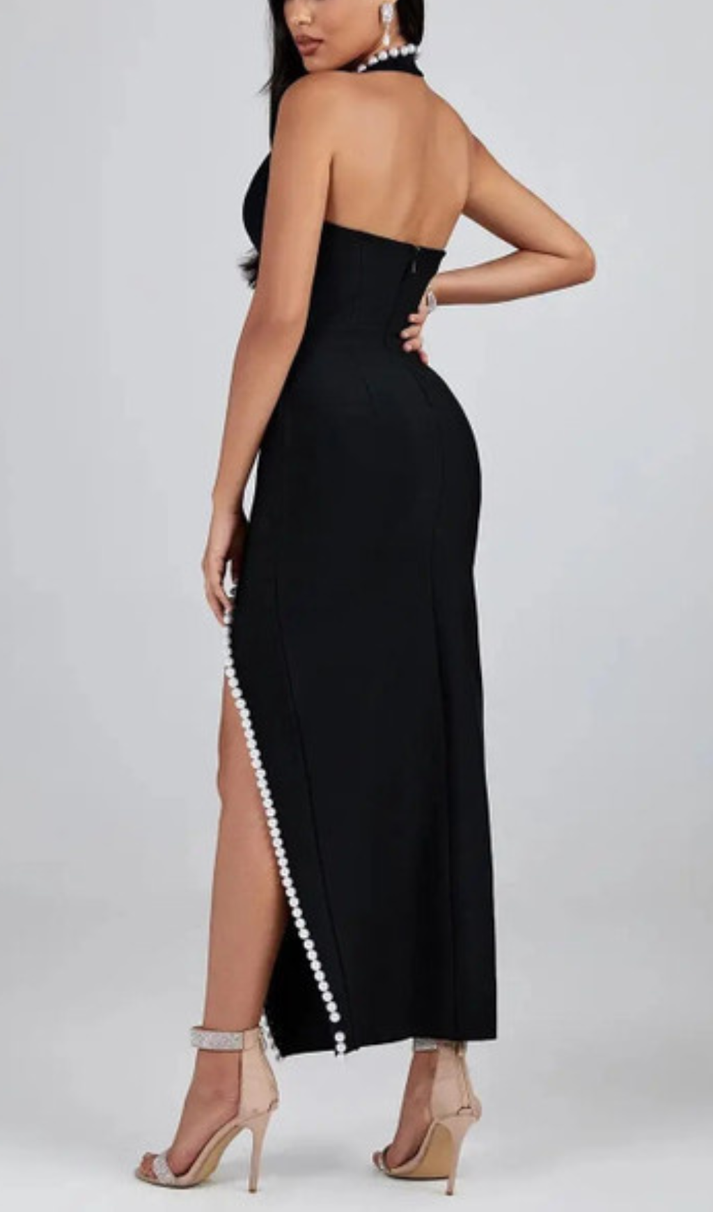 Fashionslee Women Aglaia Black Pearl Maxi Dress