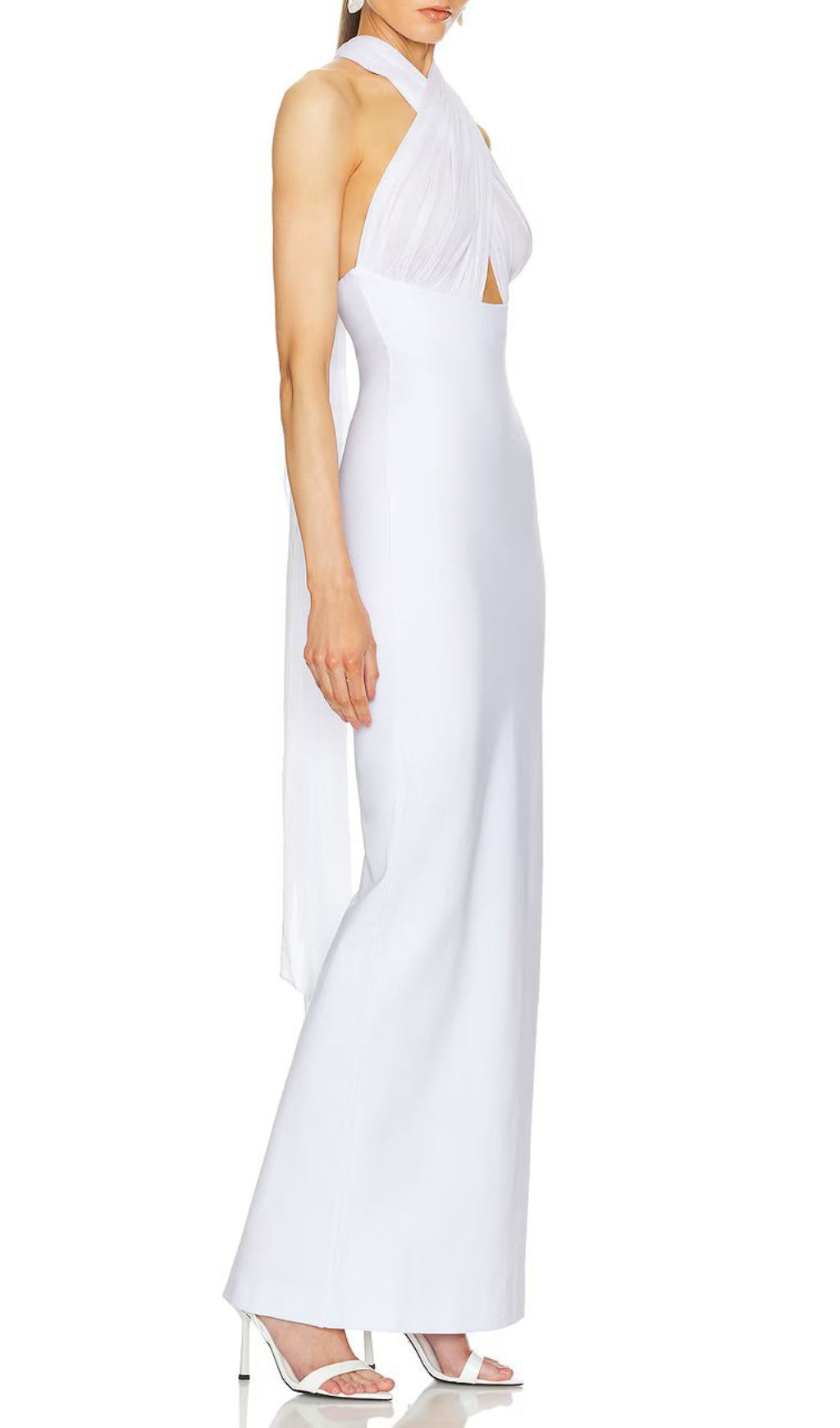 e1ee806d4a4d638a2085236d16bd628c.jpeg Fashionslee Women Brittney White Halter Draped Maxi Dress
