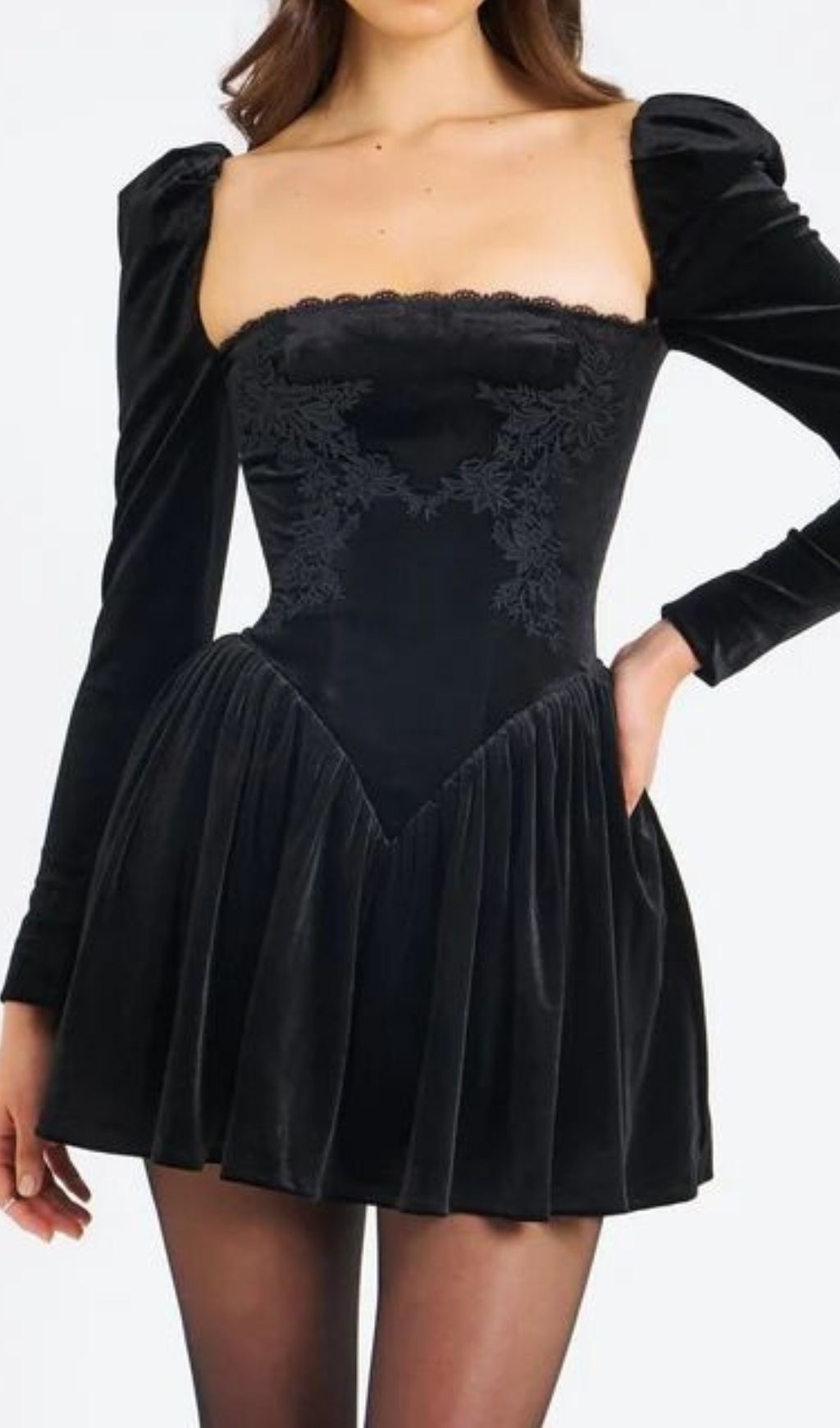 Fashionslee Women Carlyn Black Long Sleeve Velvet Mini Dress
