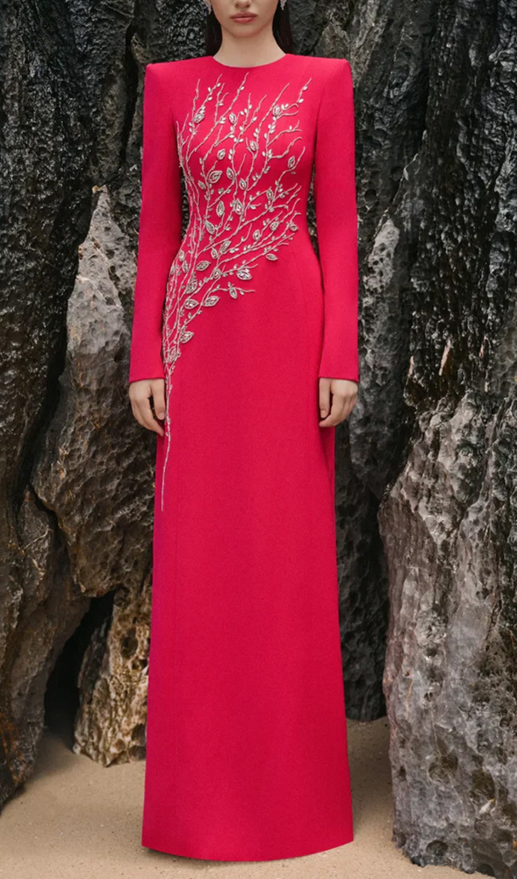 Fashionslee Women Gaiana Crystal Long Sleeve Maxi Dress