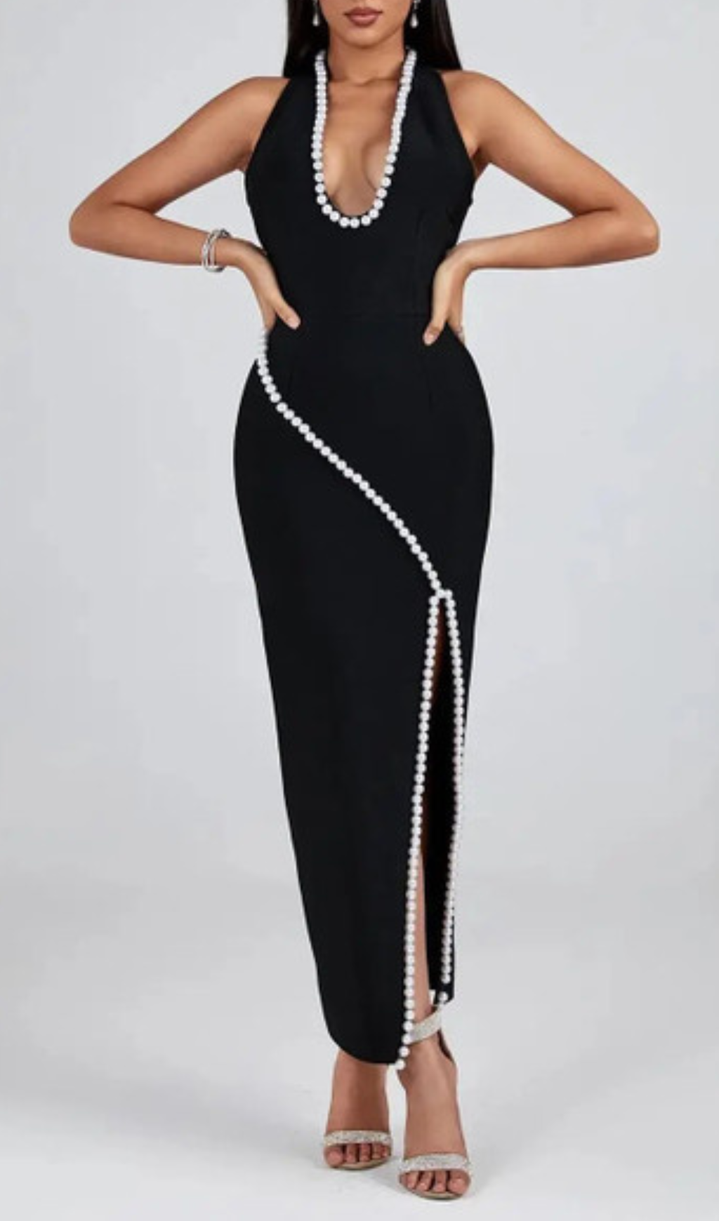 Fashionslee Women Aglaia Black Pearl Maxi Dress