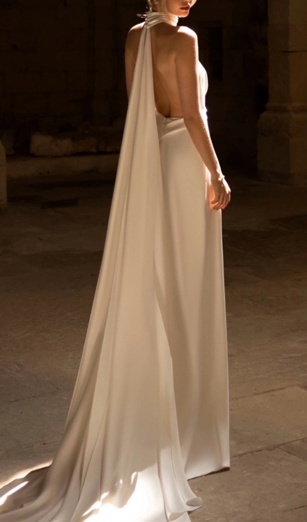 Fashionslee Women Deniz White Halter Backless Maxi Wedding Dress