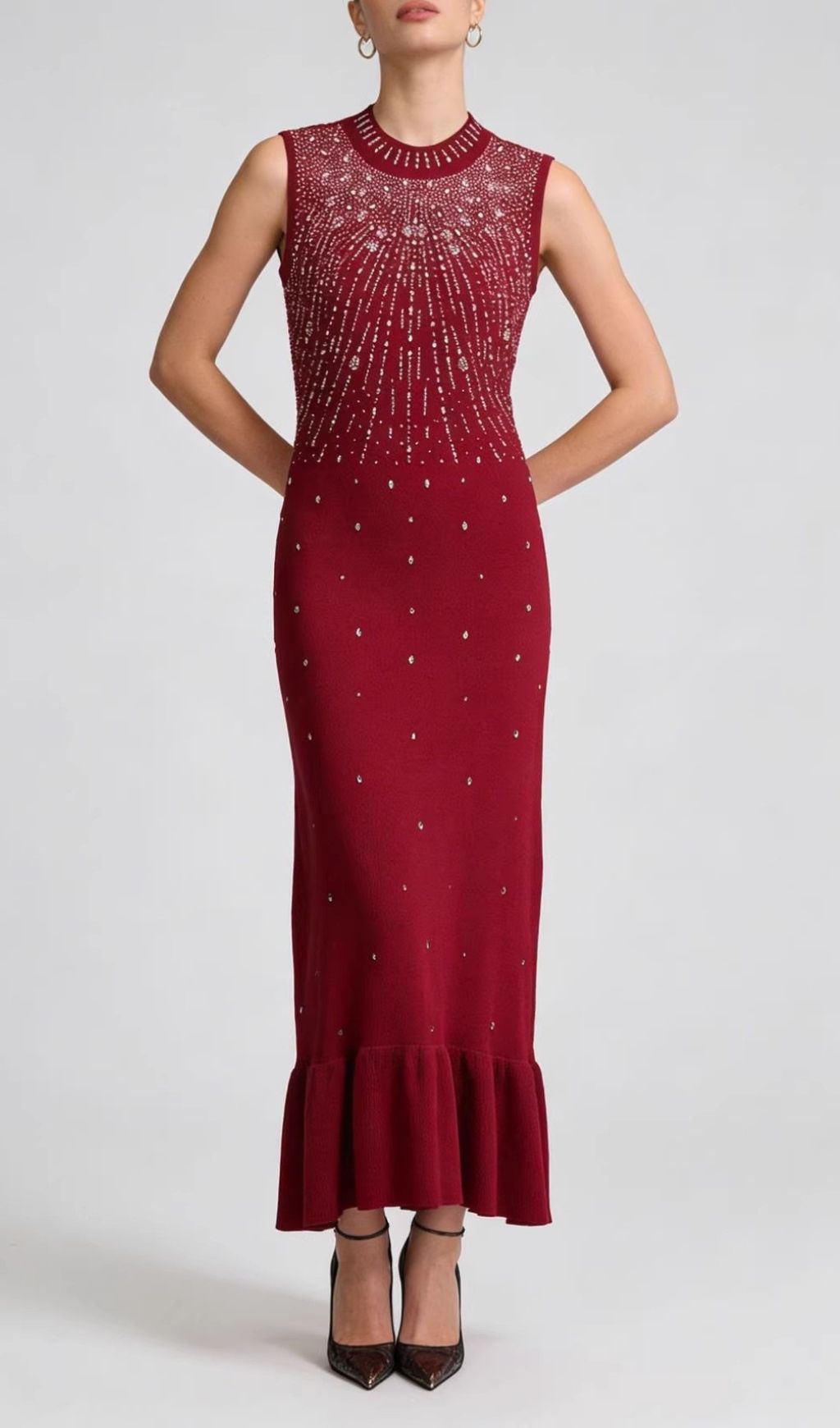 Fashionslee Women Kalola Sleeveless Rhinestone Midi Dress