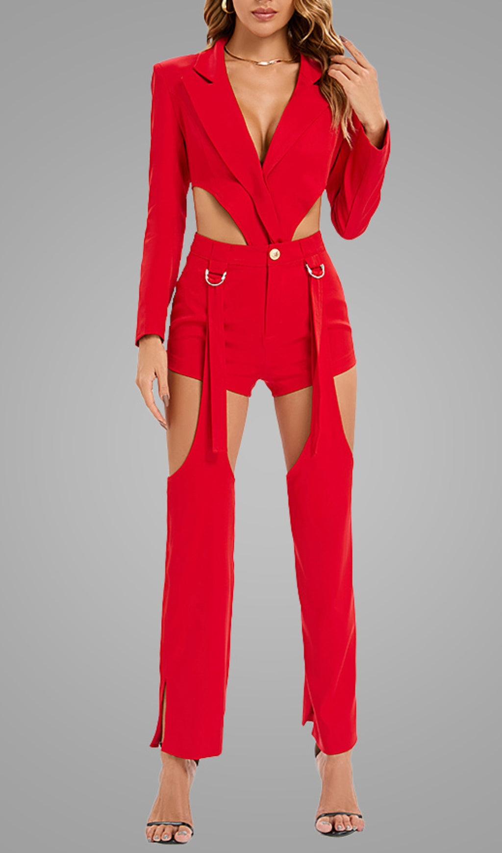 Fashionslee Women Cutout Backless Three Piece Set In Red