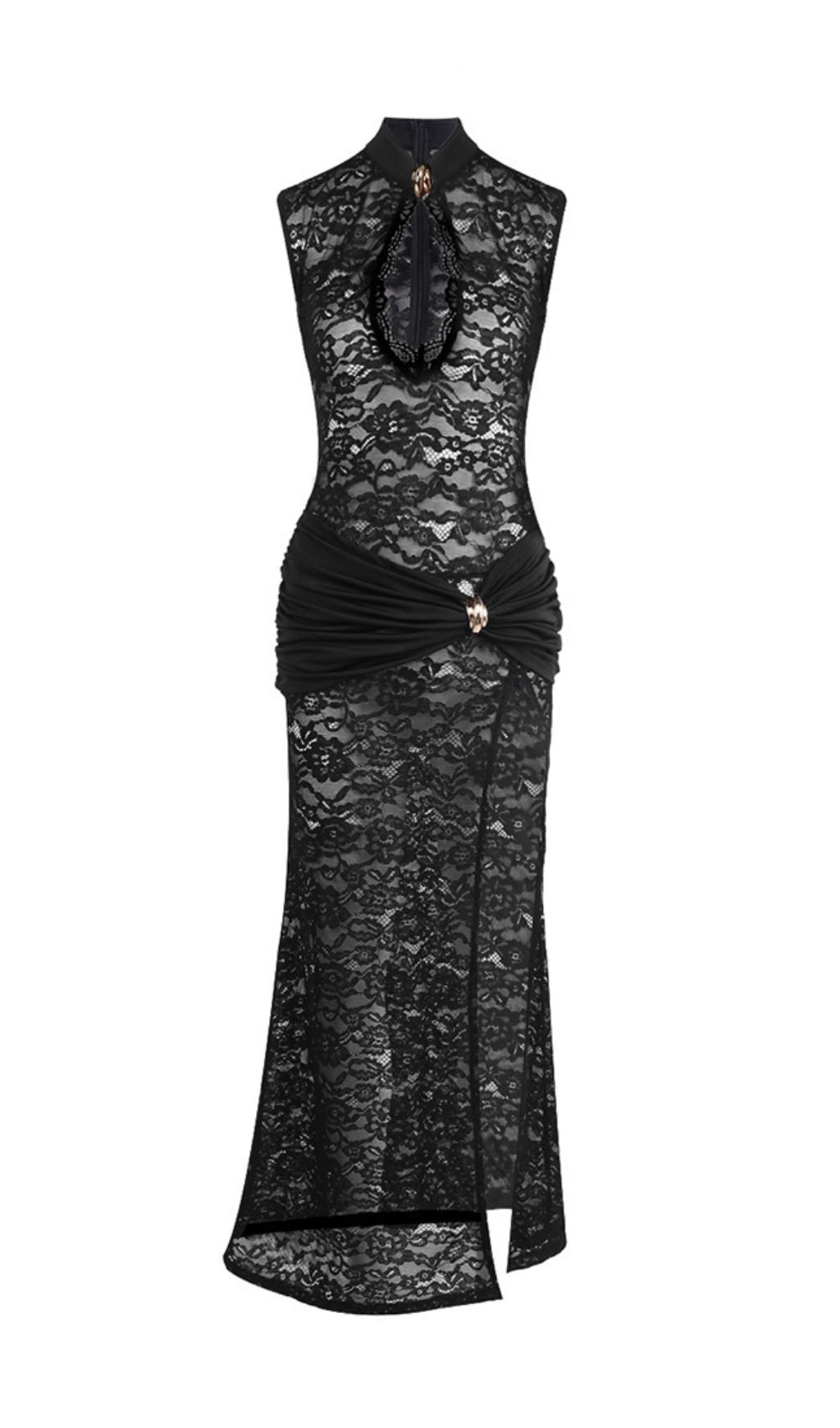 Fashionslee Women Ivana Black Lace Sleeveless Maxi Dress