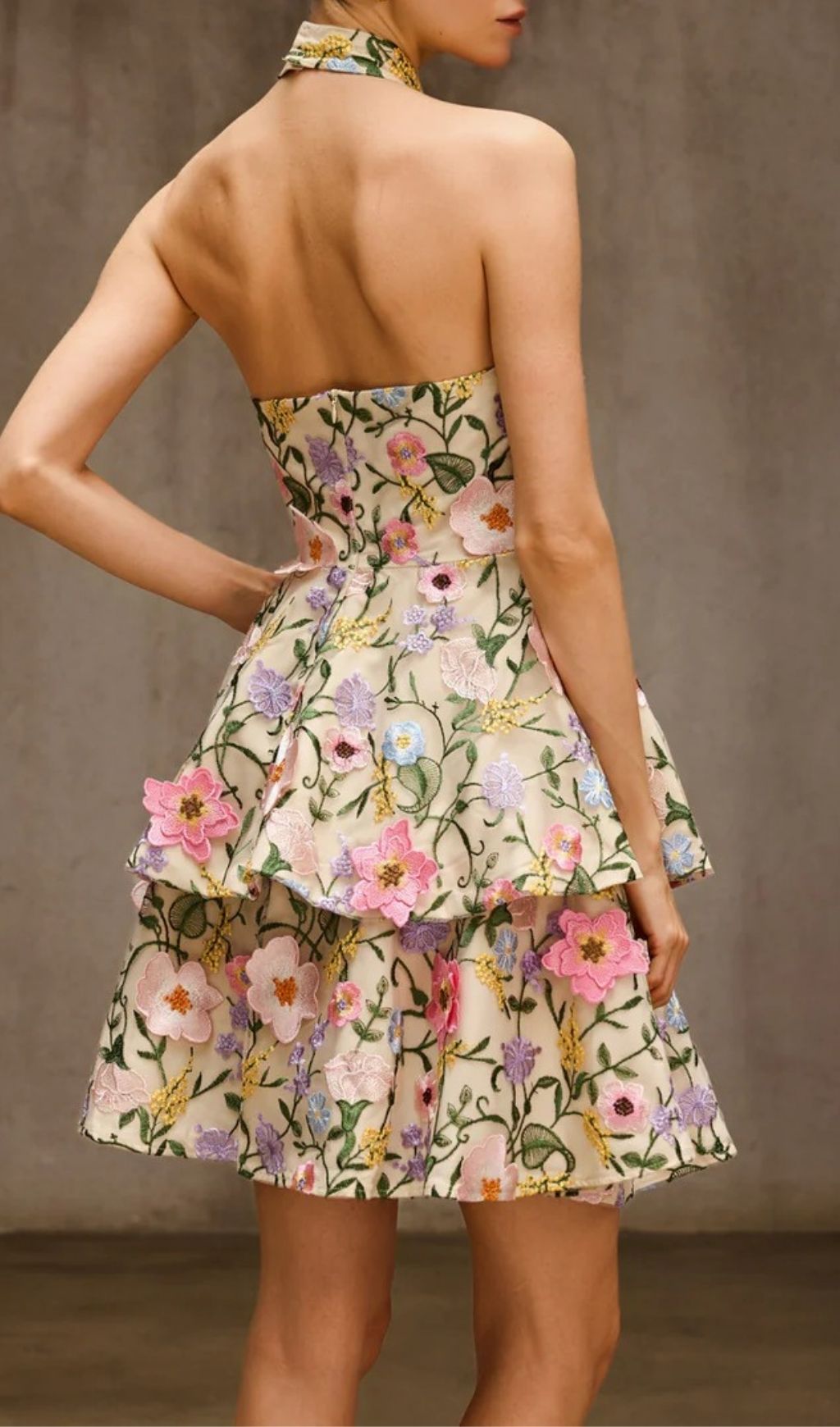 Fashionslee Women Dyllis Halterneck Flower Embroidered Mini Dress