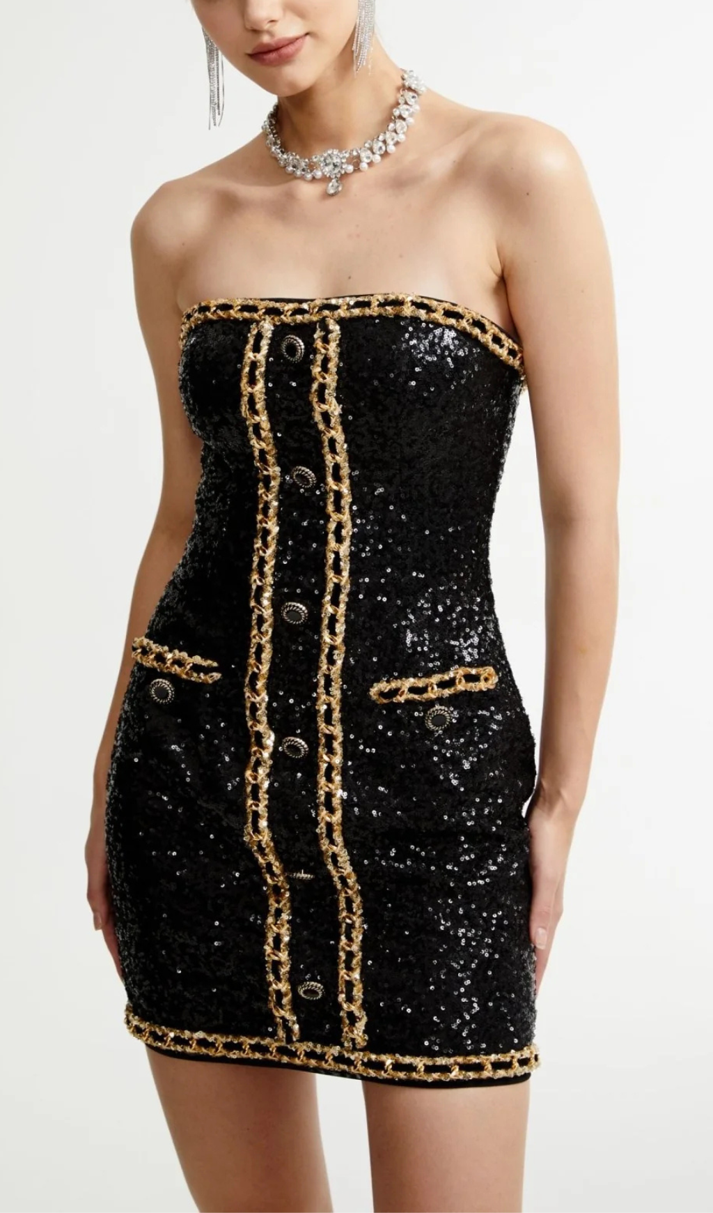 Fashionslee Women Alla Sequin Chain Mini Dress