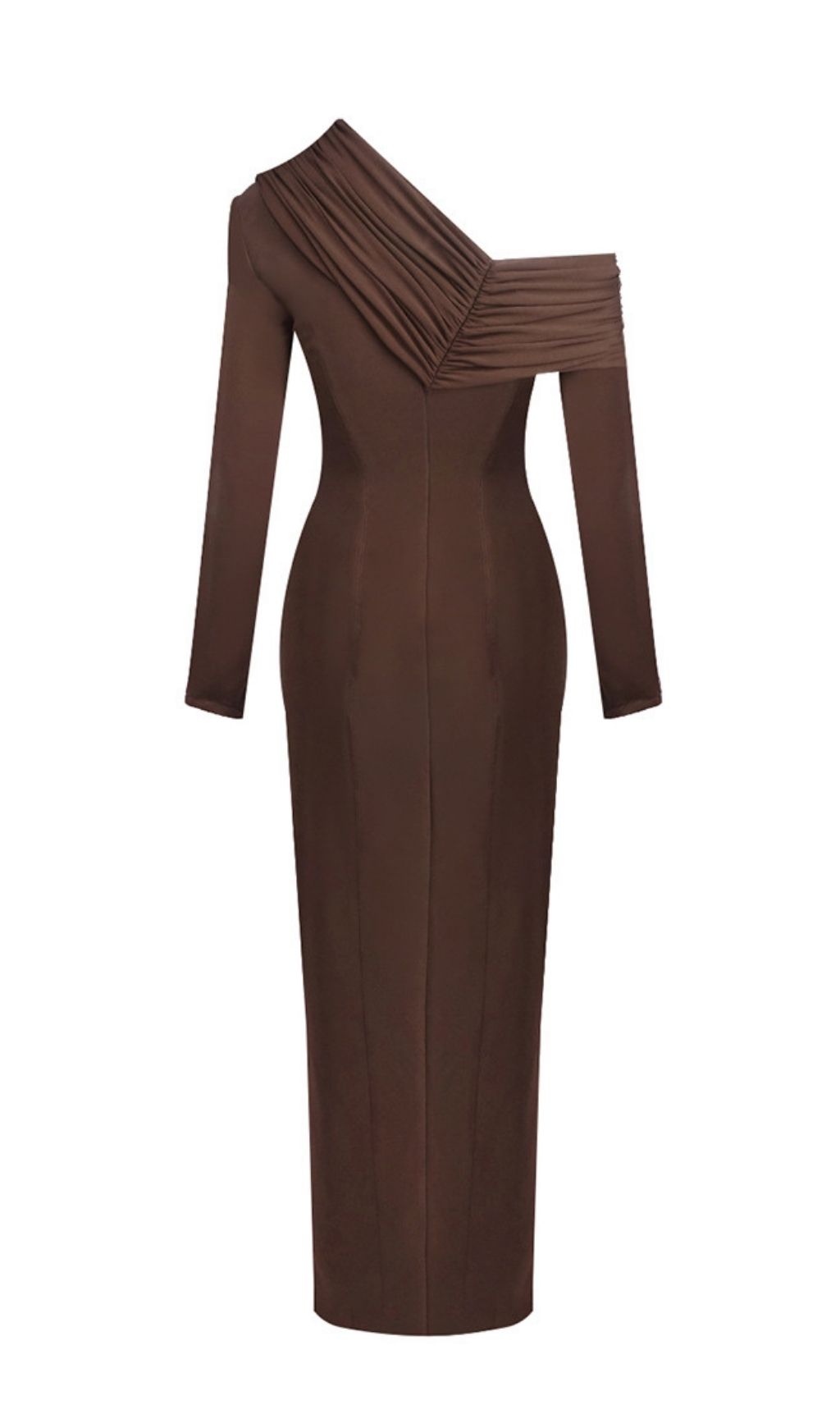 Fashionslee Women Katelynn Coffee Long Sleeve Ruched Maxi Dress