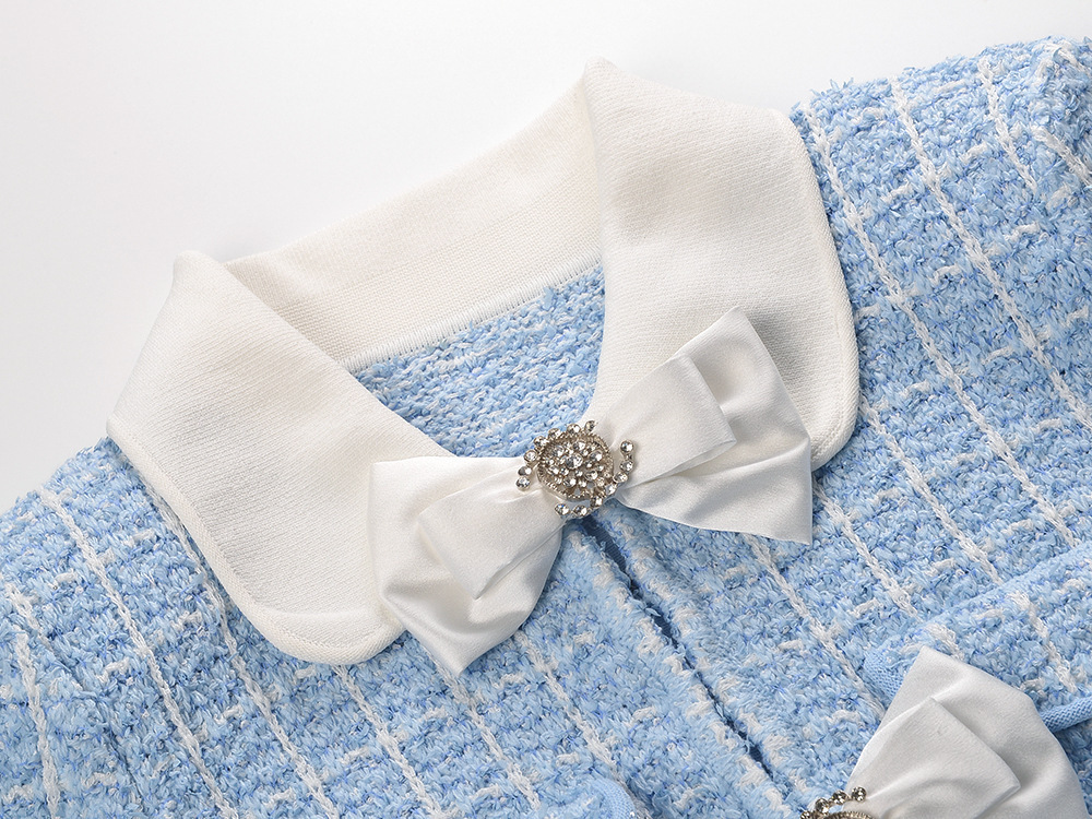 TRENDING BLUE KNIT COLLAR MINI DRESS - OWNCI TRENDING BLUE KNIT COLLAR MINI DRESS - OWNCI