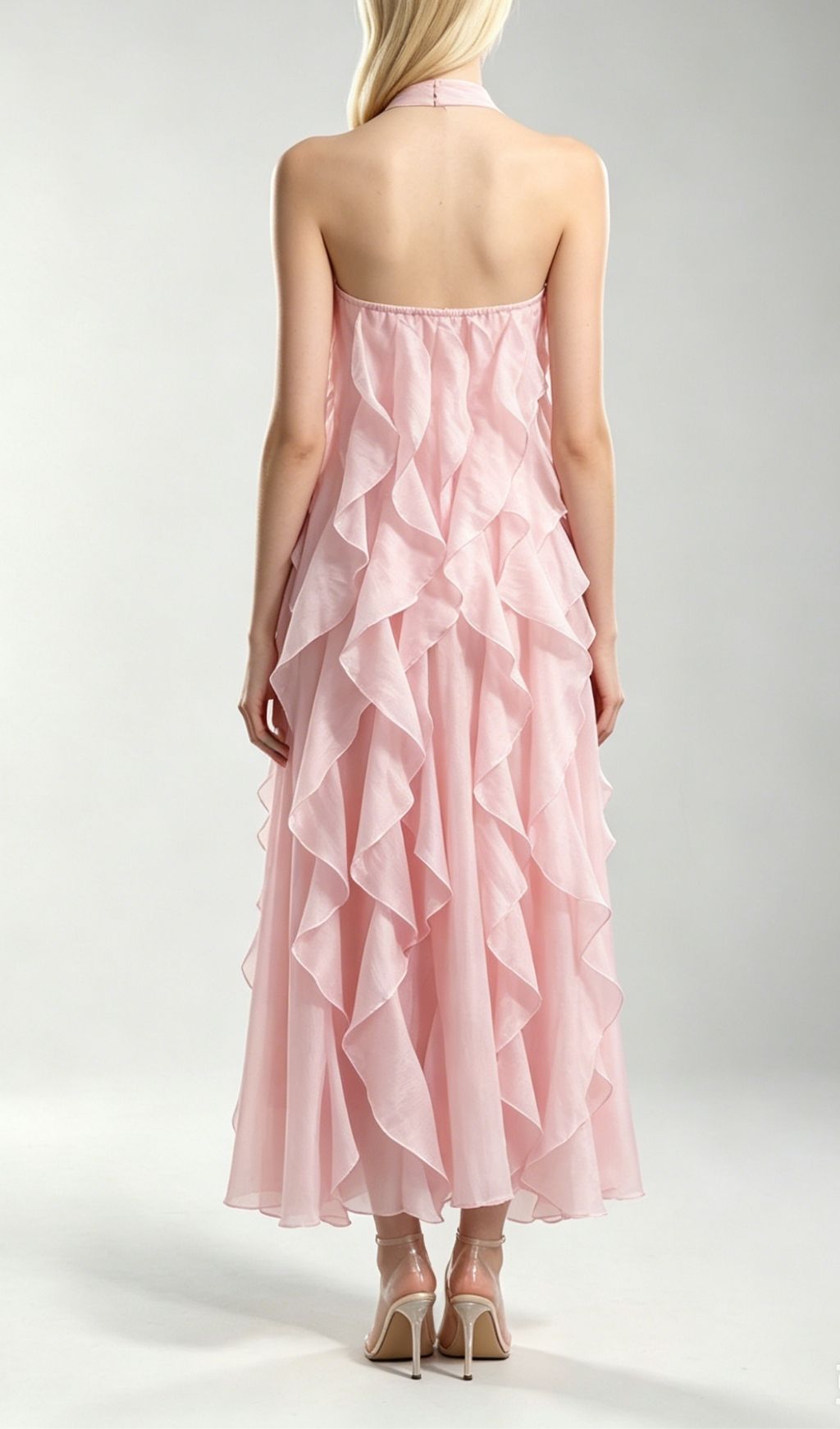Fashionslee Women Kora Pink Halter Ruffle Maxi Dress