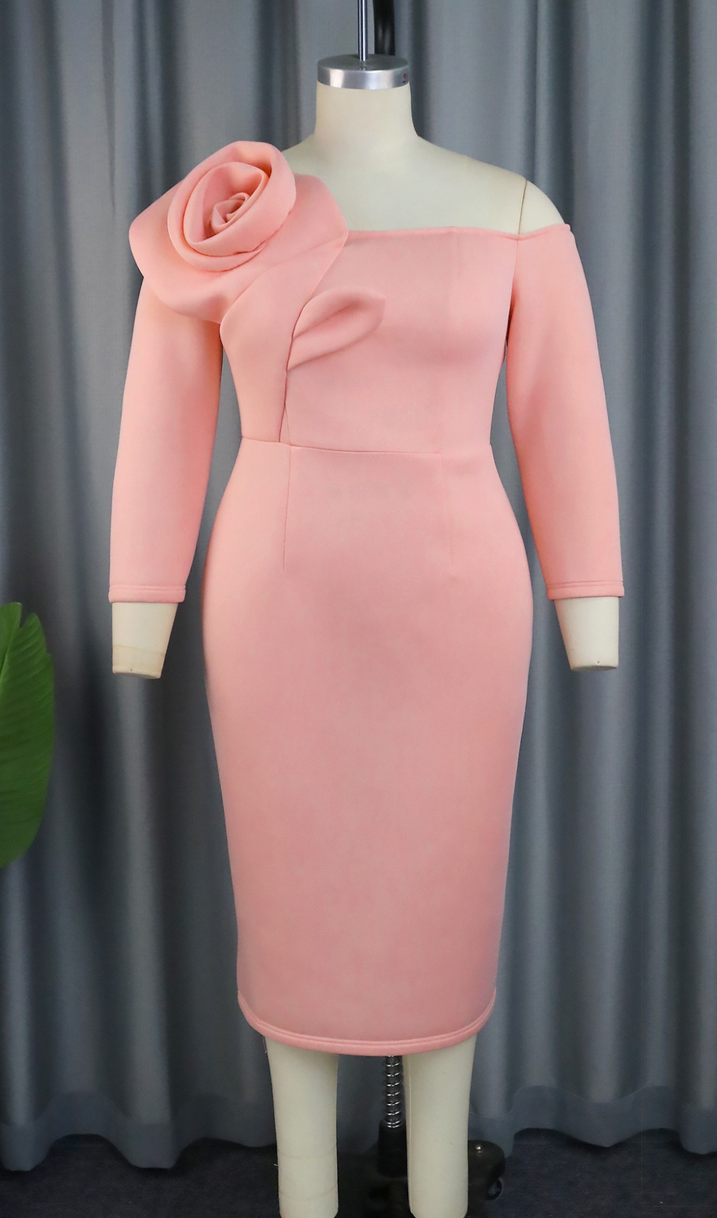 Fashionslee Women Bahira Pink Flower Long Sleeve Midi Dress