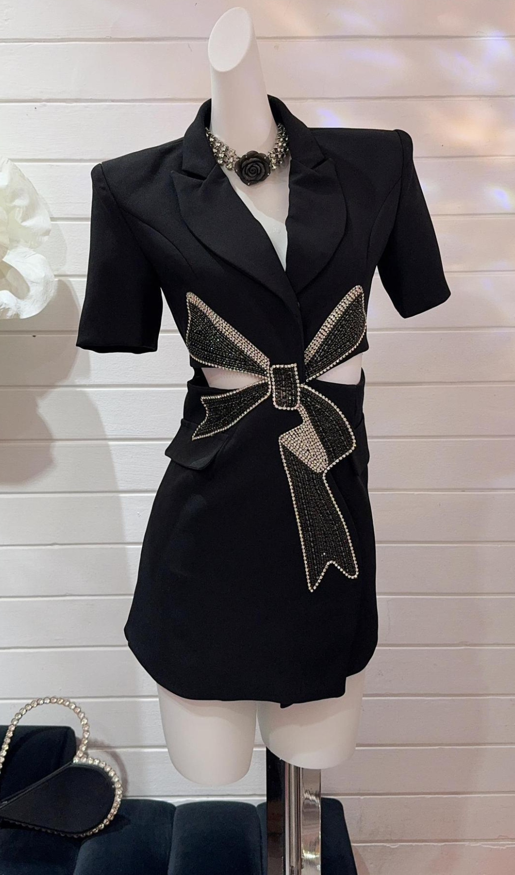 e29d8183e5a27476c1cfa67e728ec3cd.png Fashionslee Women Farida Black Diamante Bow Mini Blazer Dress