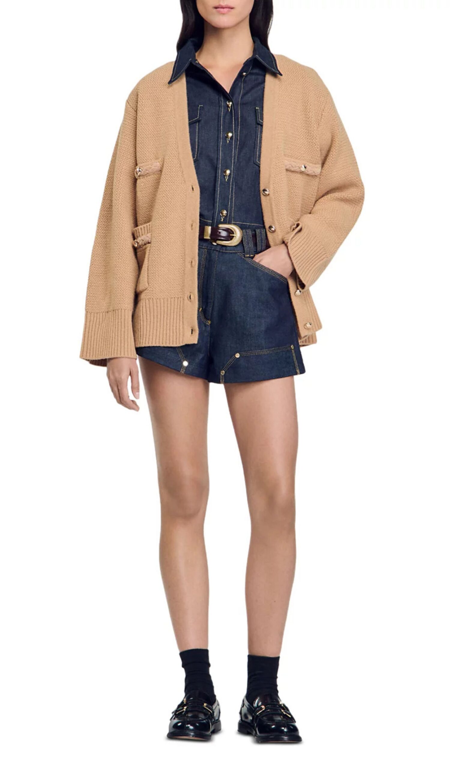 Fashionslee Women Martie Camel Flared Sleeve Cardigan