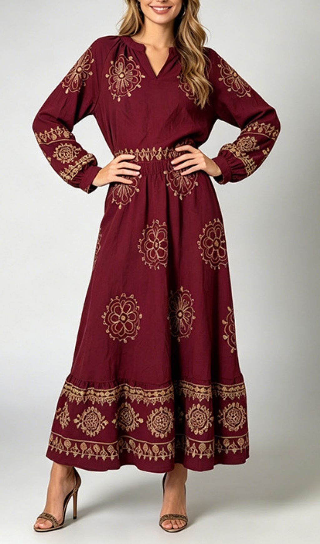 Fashionslee Women Klair Wine Printed Two-Piece Skirt Set