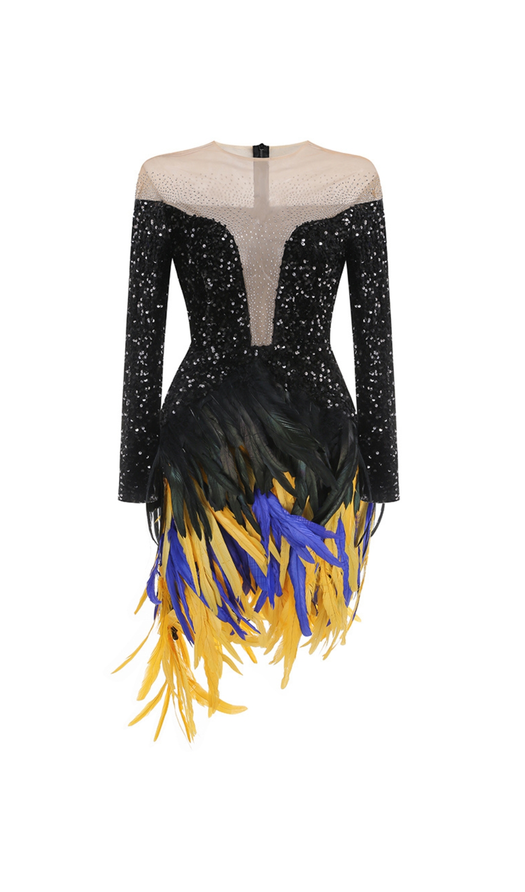 e2f02df5cc3e73d1db58a3624194e552.jpg Fashionslee Women Long Sleeve Sequin Feather Dress Black