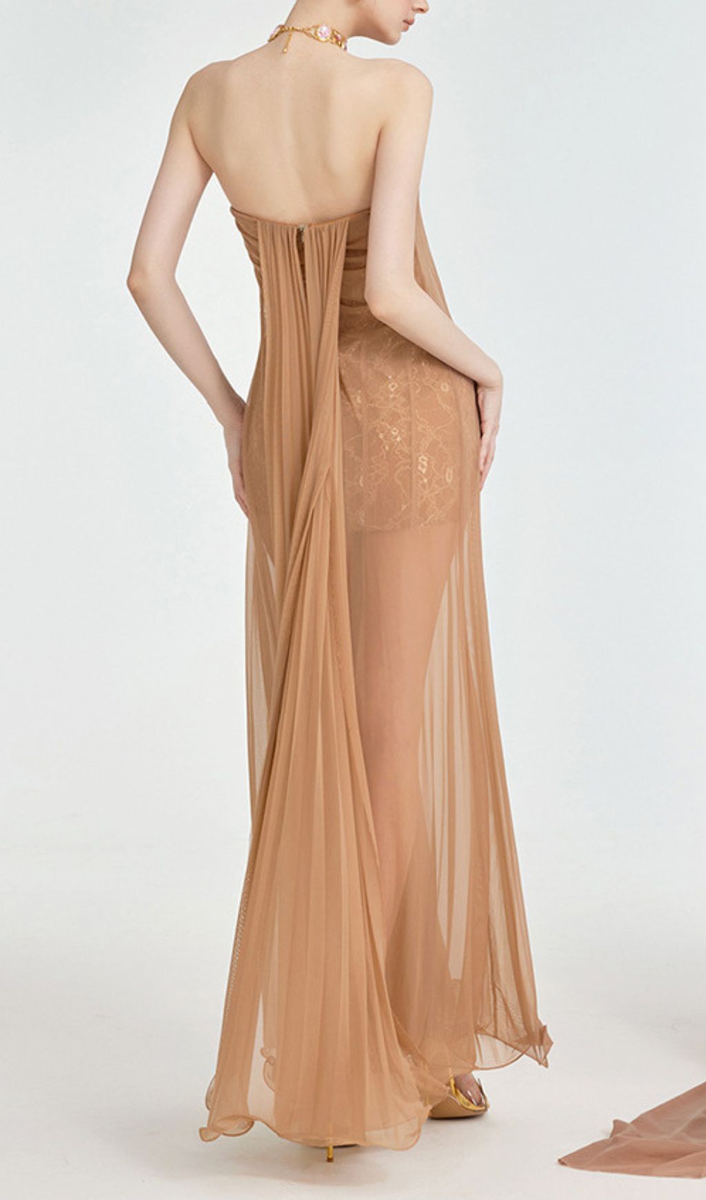 Fashionslee Women Fintan Strapless Mesh Lace Maxi Dress