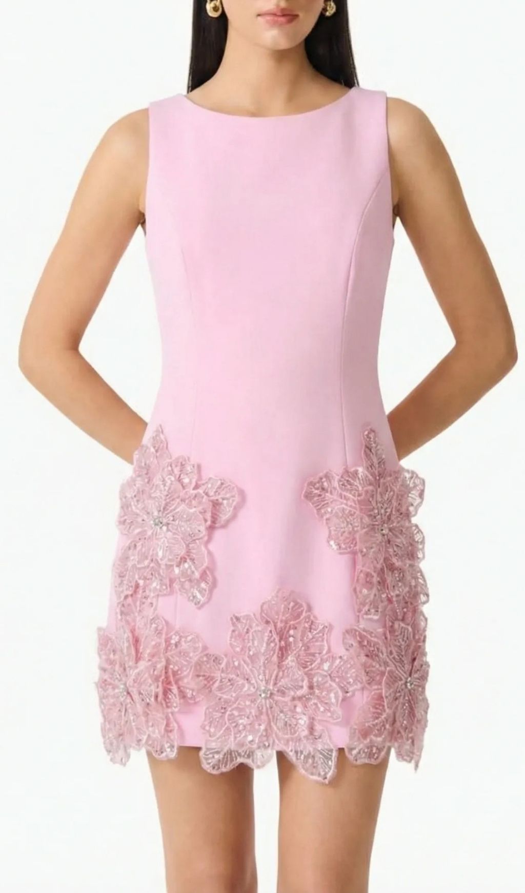 Fashionslee Women Kikilia Pink Sleeveless Beaded Flower Mini Dress