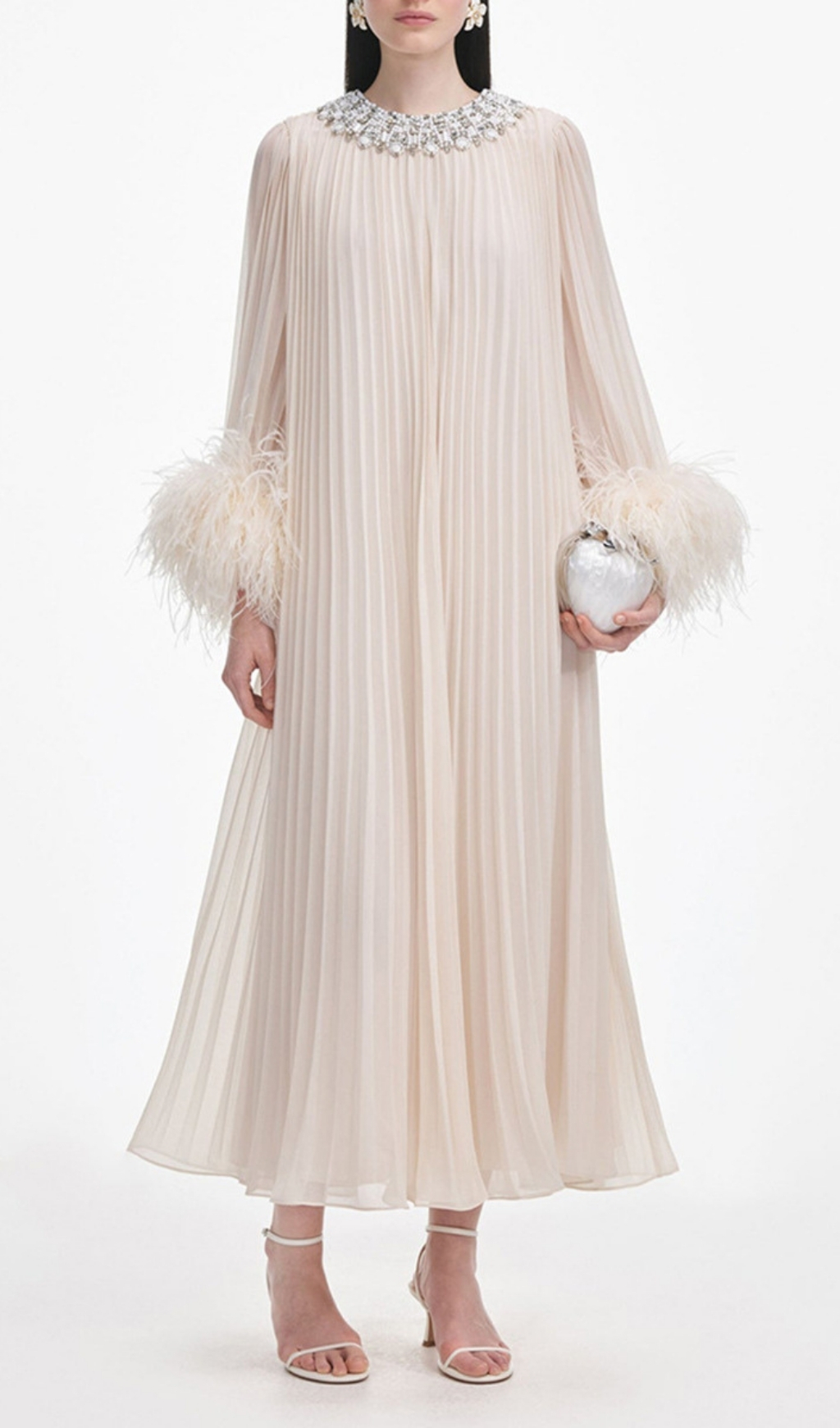 e2fa3f7cbf20d4183c1cc528483fe53c.jpg Fashionslee Women Felipe Embellished Feather Pleated Maxi Dress