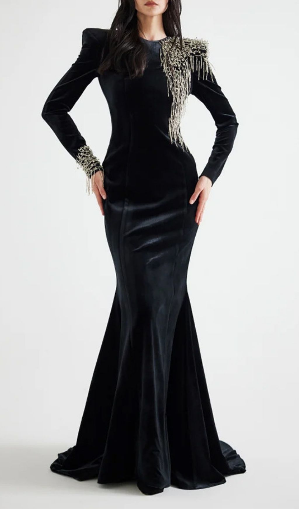 e308ffda7e7135067d8e5f3b7c53cf4a.jpg Fashionslee Women Jovia Black Long Sleeve Beaded Maxi Dress