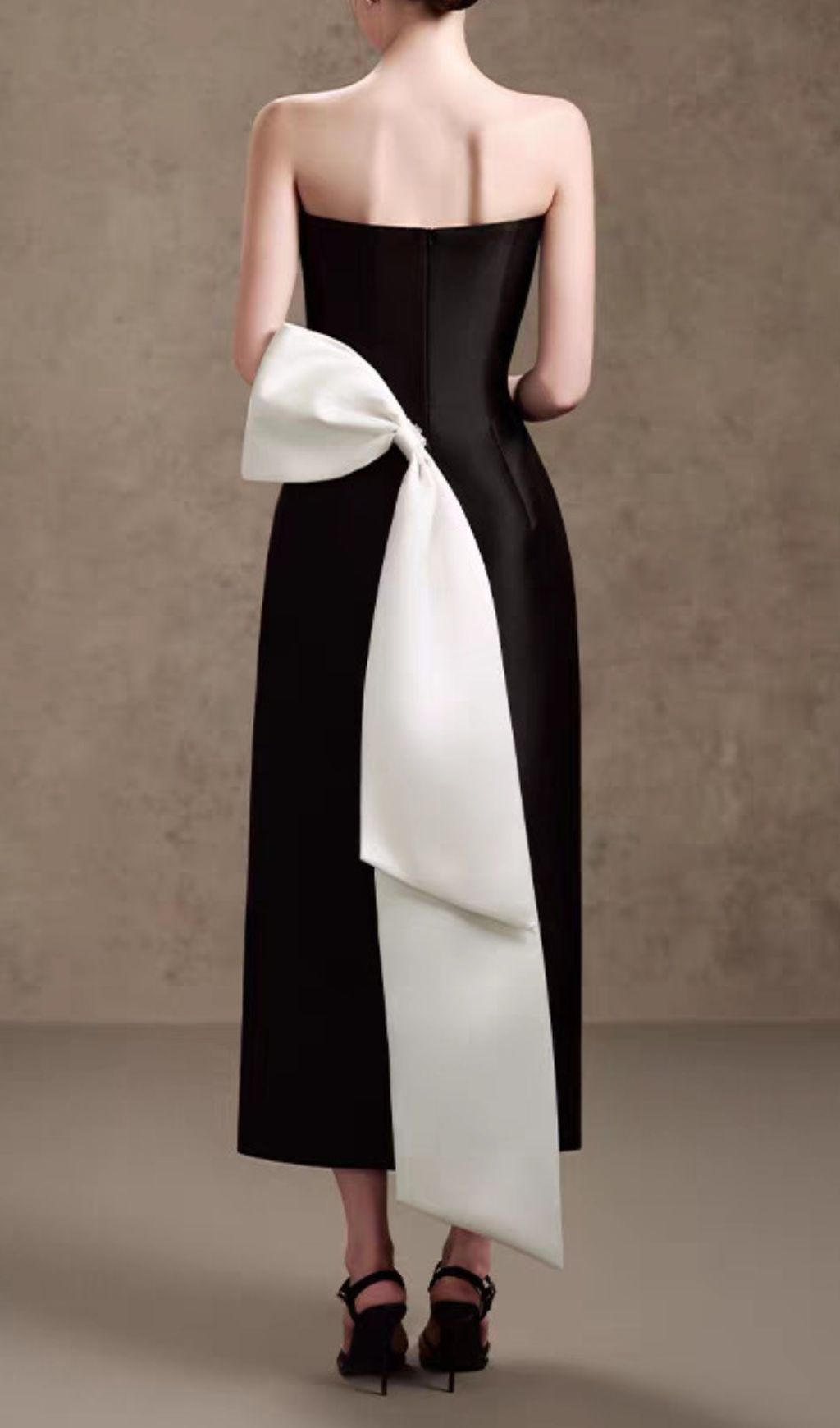 Fashionslee Women Hamlet Black Strapless Bow Midi Dress
