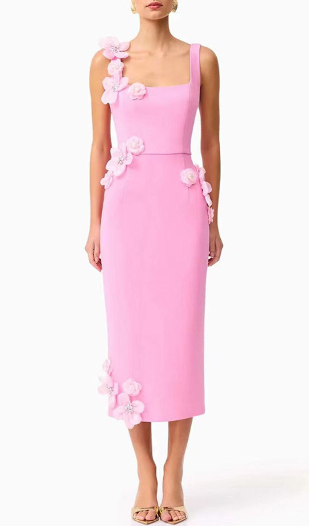 Fashionslee Women Harper Pink Flower Embellished Midi Dress